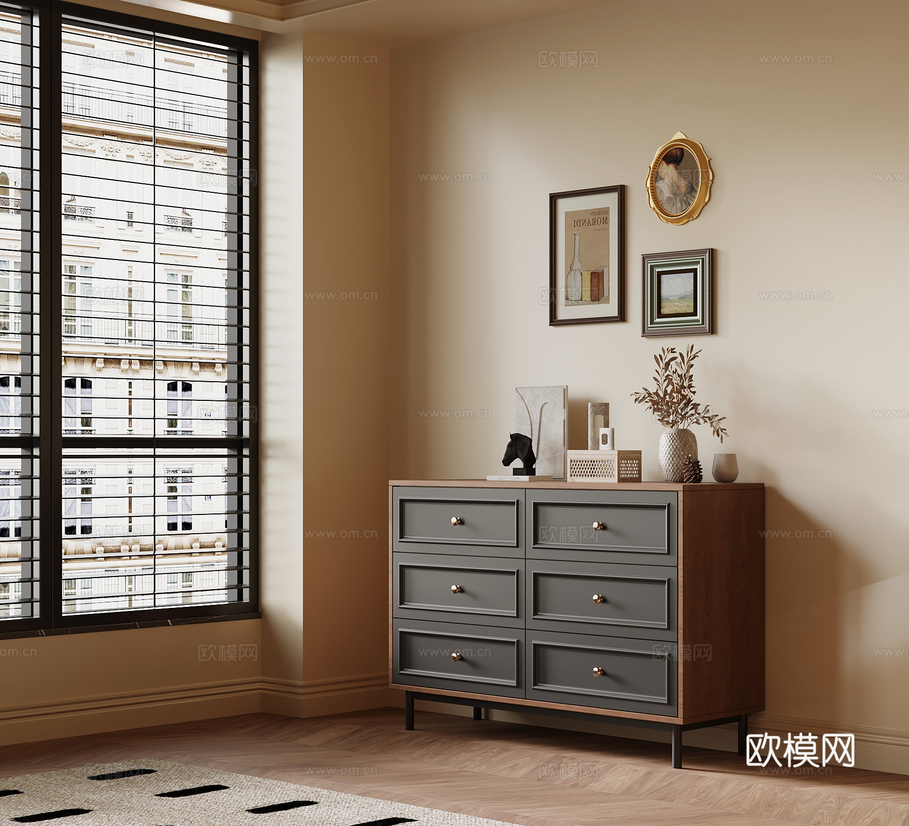 中古风玄关柜 端景柜免费3d模型