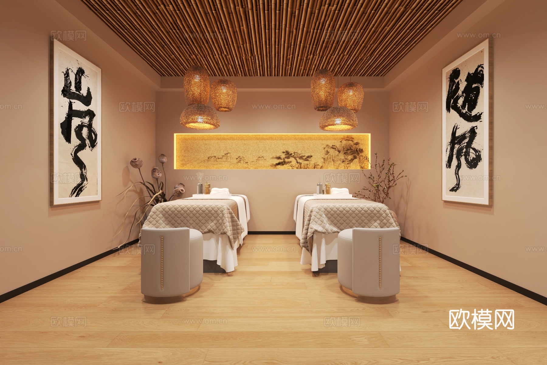 美容院疗愈店疗愈馆美容床景观3d模型3d模型下载（渲染图3）