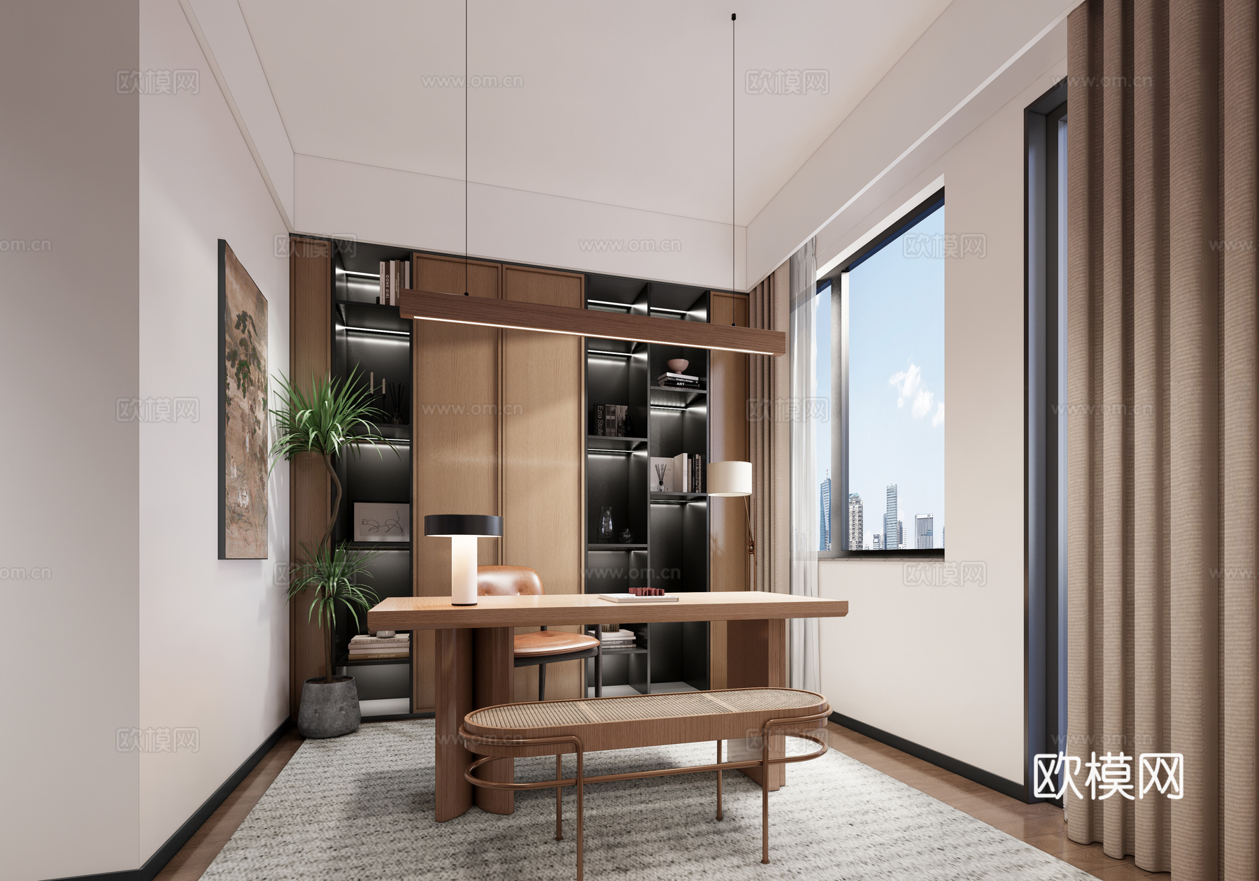 现代简约书房_现代书房_书房_桌椅su模型