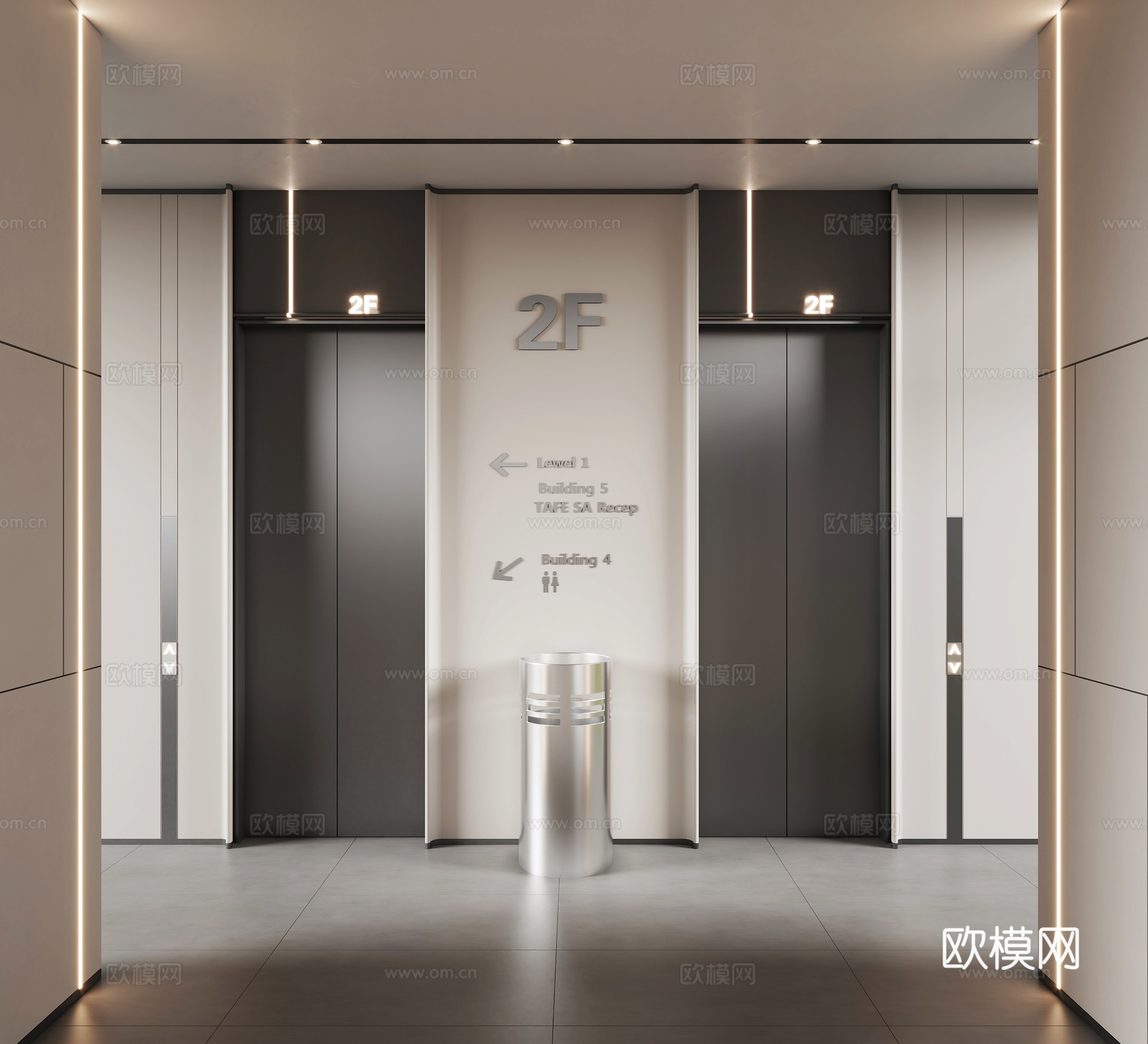 现代电梯间3d模型下载