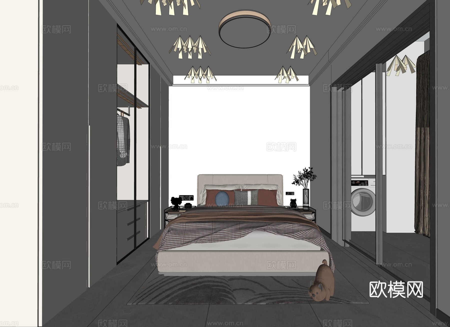 现代极简次卧_现代卧室_极简卧室_家居卧室su模型