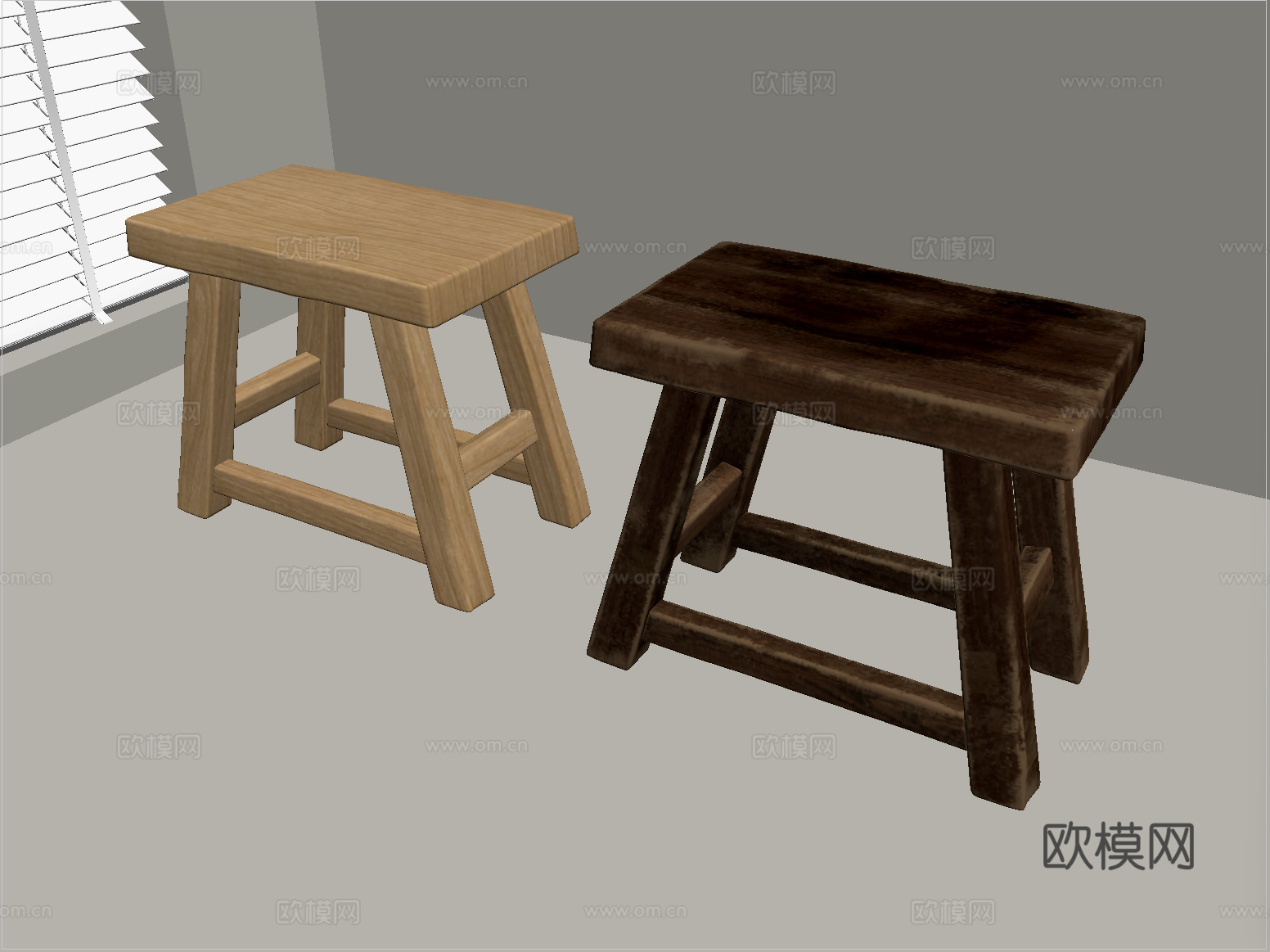 复古其他凳子 木凳 矮凳su模型