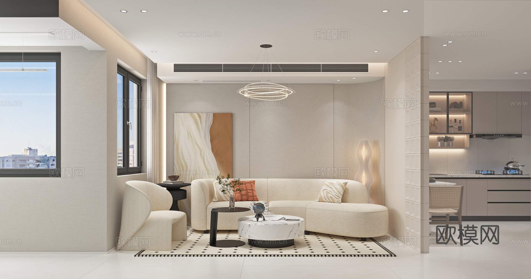 奶油风客厅 客厅吊灯 奶油风沙发 装饰灯3d模型下载