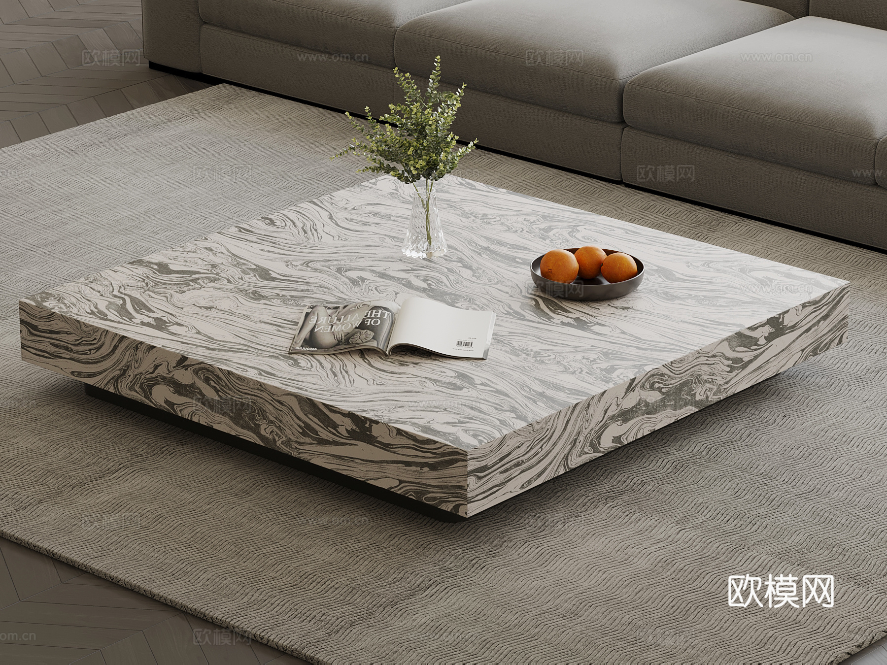 现代意式茶几 方形极简茶几su模型