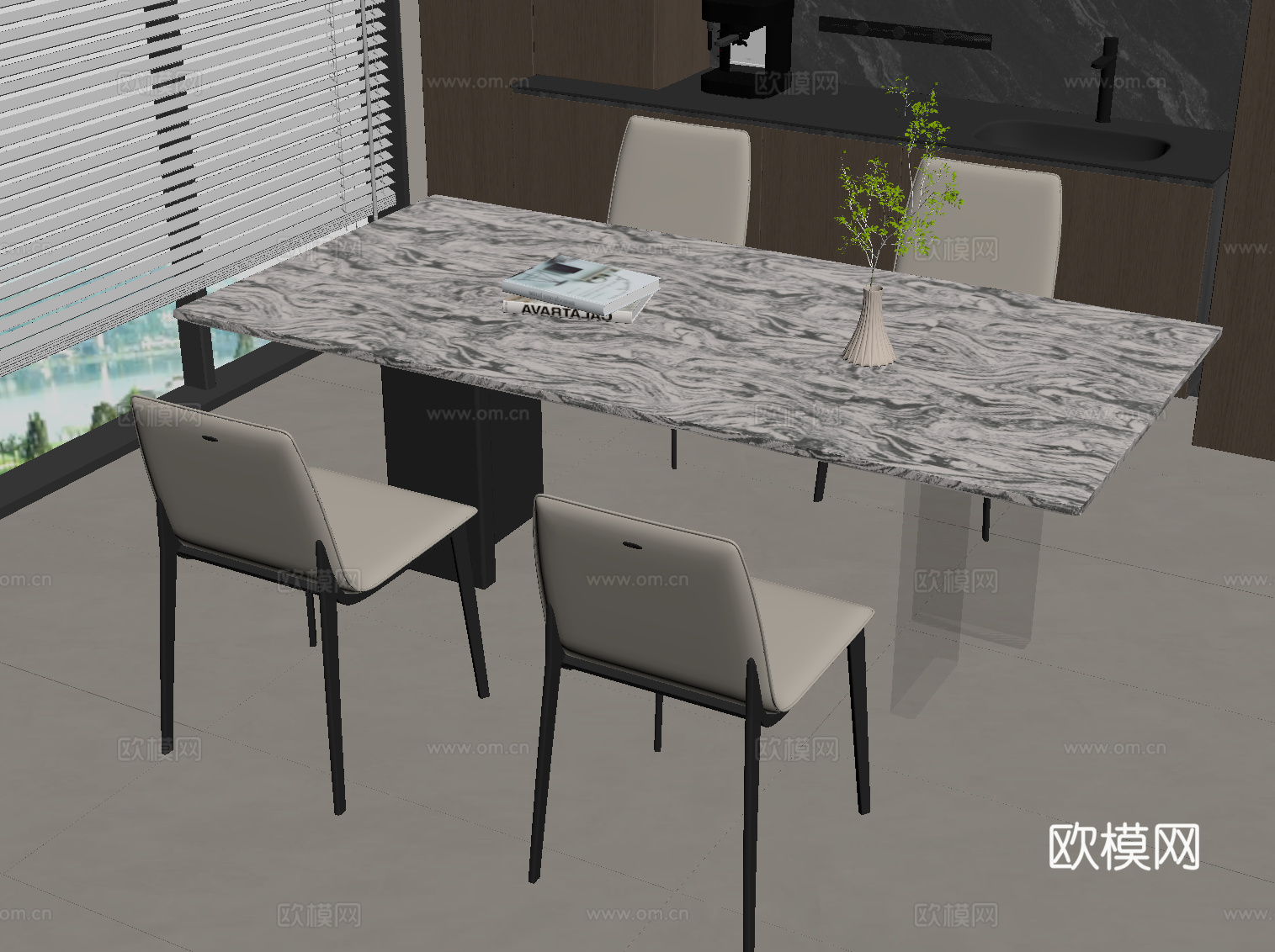 现代意式餐桌椅 极简餐桌su模型