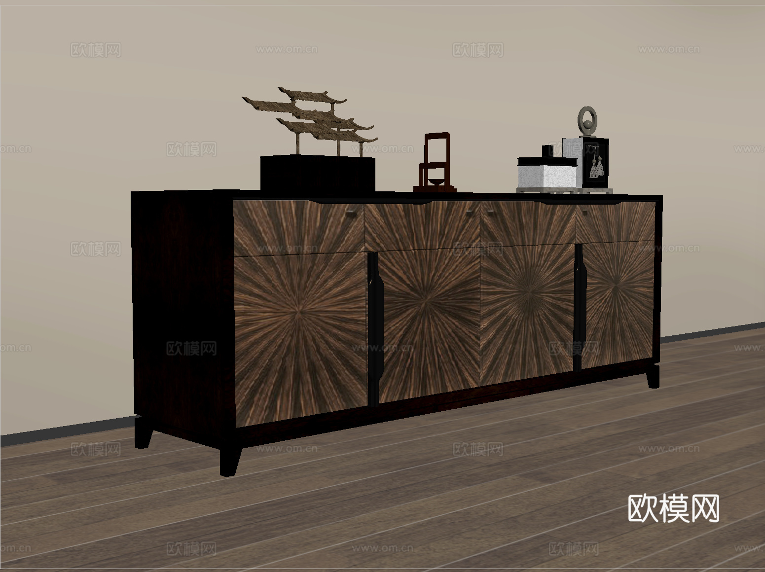 中式玄关柜 边柜 装饰柜 摆件su模型