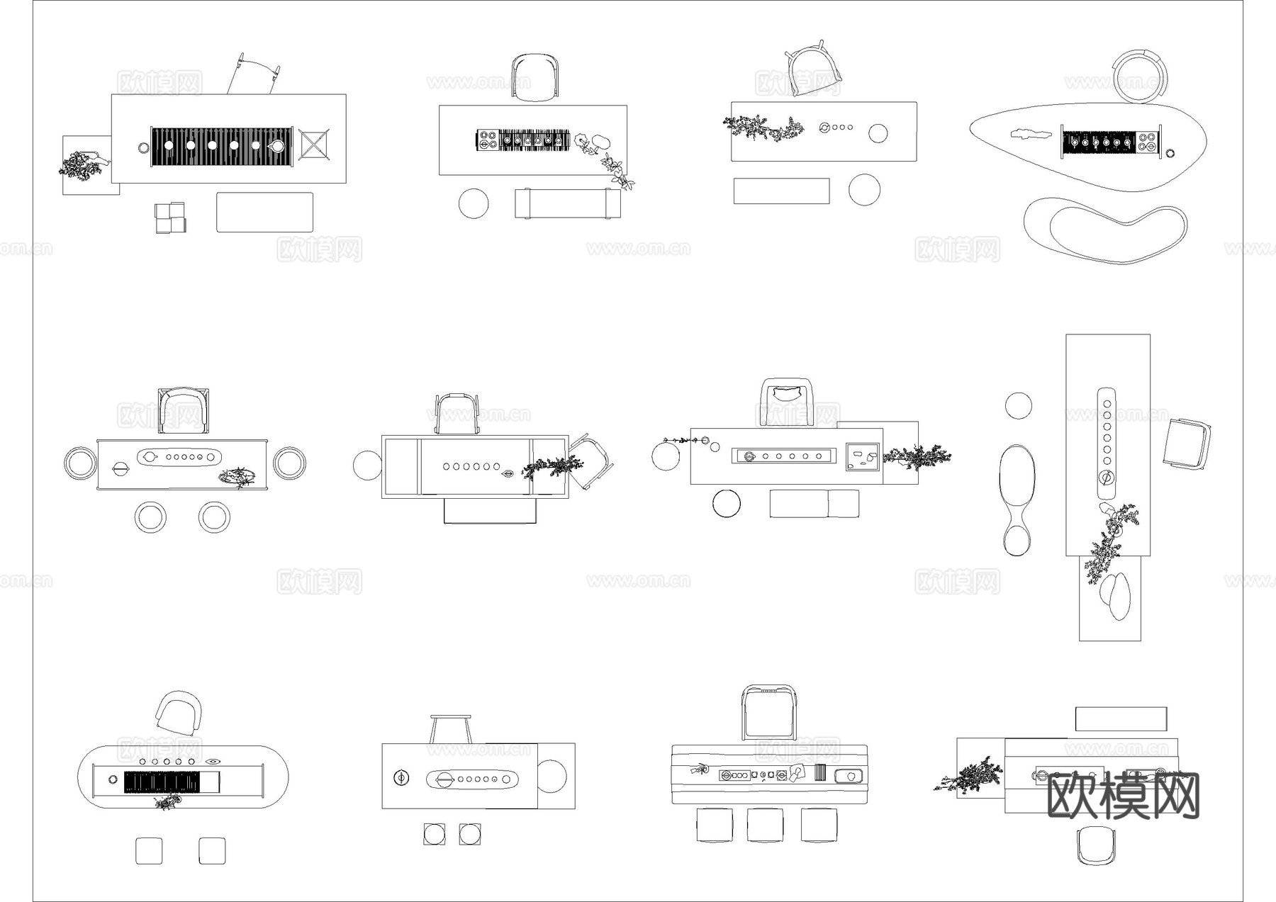 茶室茶桌椅茶台图库cad施工图