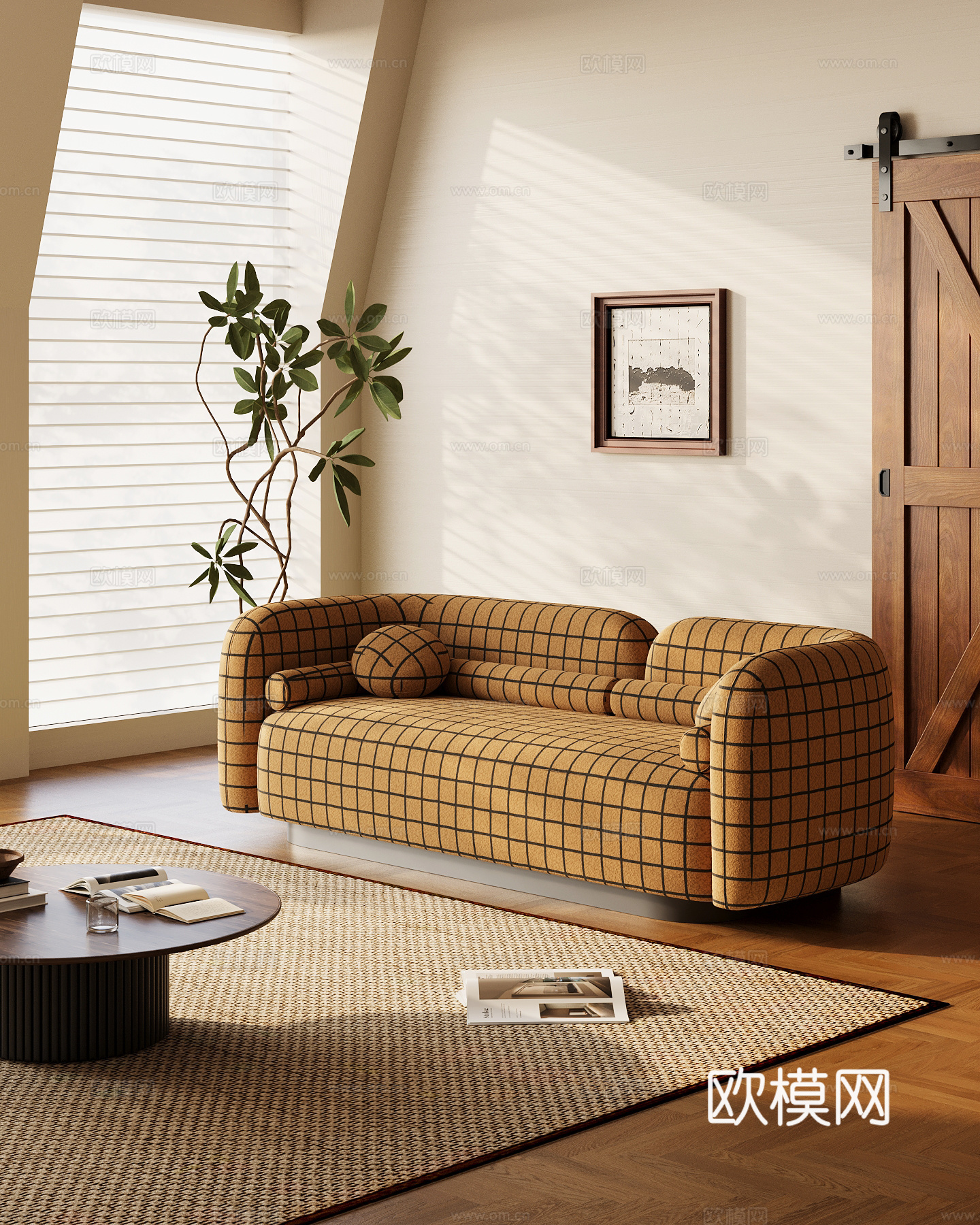 现代中古风沙发 多人沙发 休闲沙发su模型