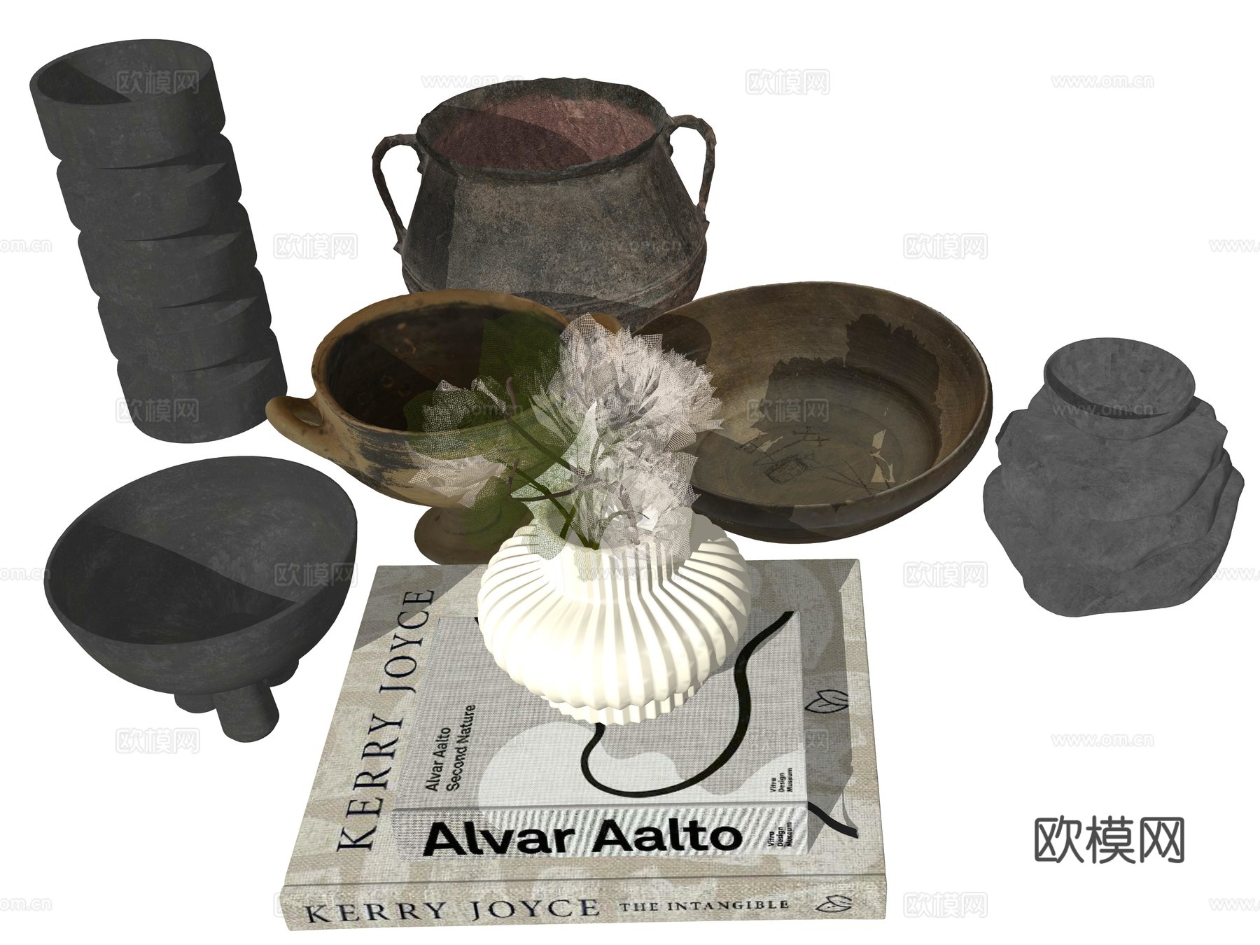 中古风陶瓷器皿组合摆件su模型su模型