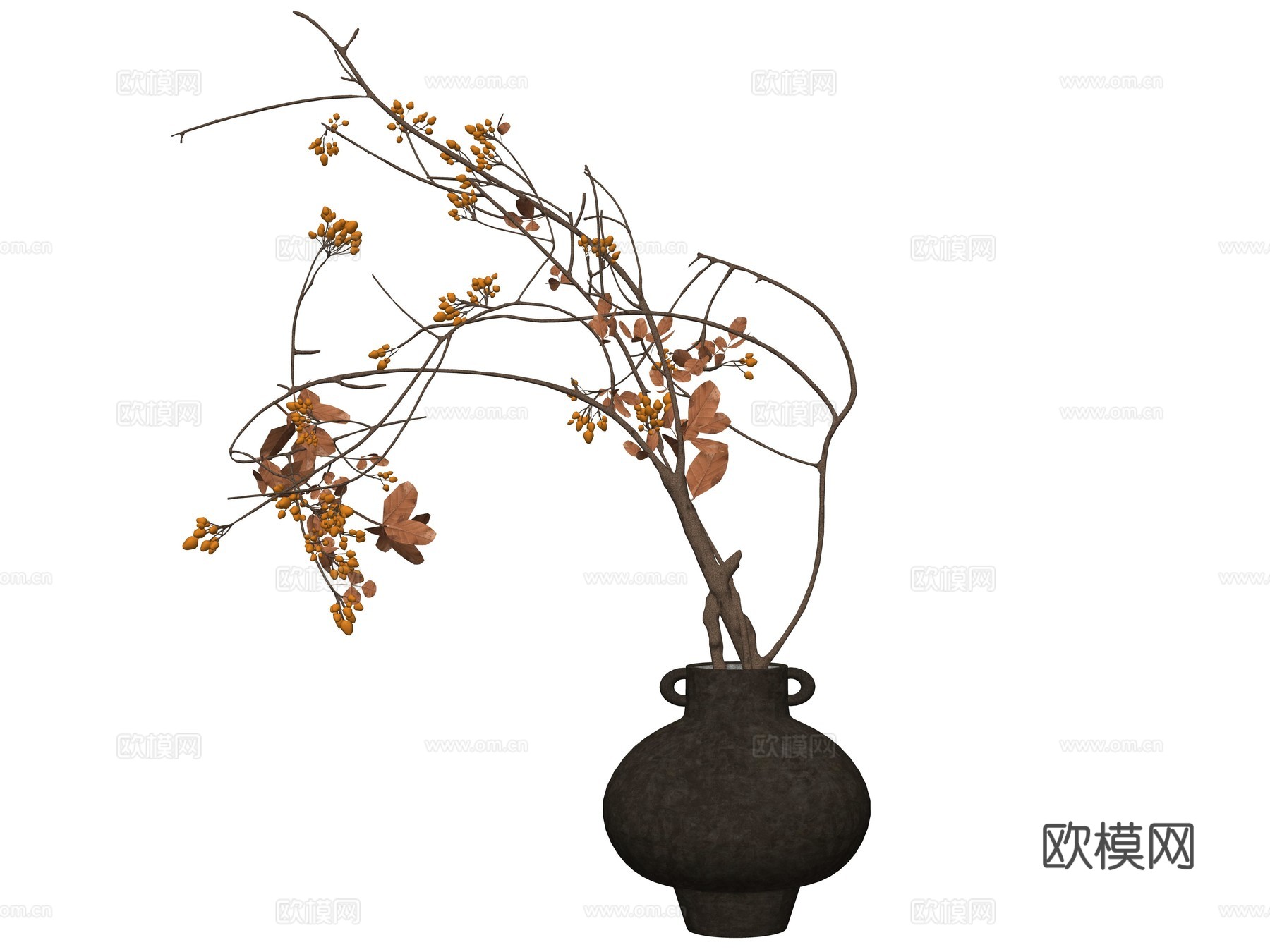 中式花瓶花艺植物装饰摆件su模型