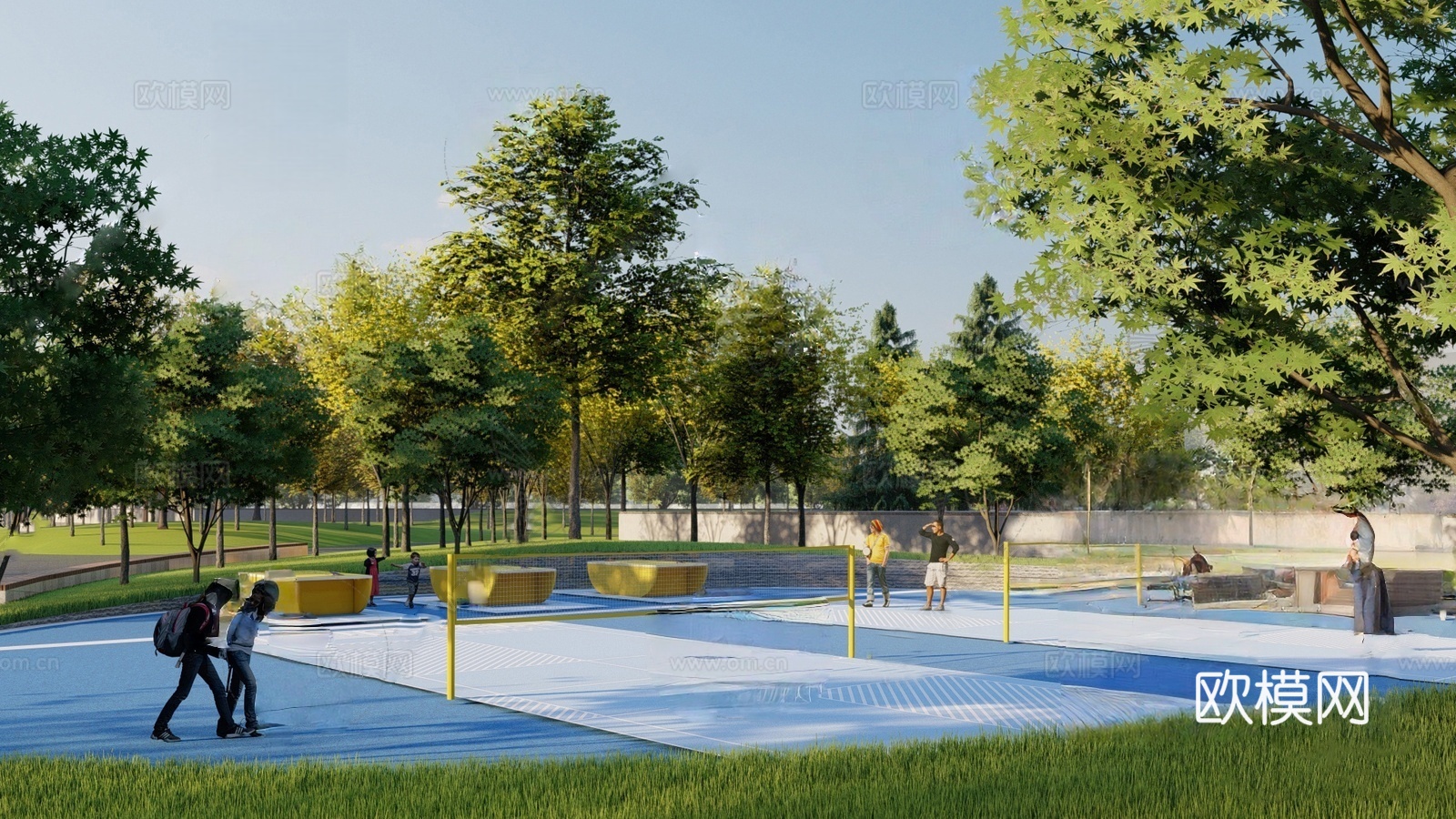 现代体育公园 球运动场 篮球su模型