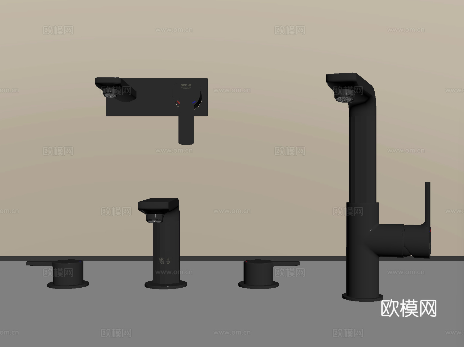 现代水龙头 不锈钢水龙头 墙出su模型