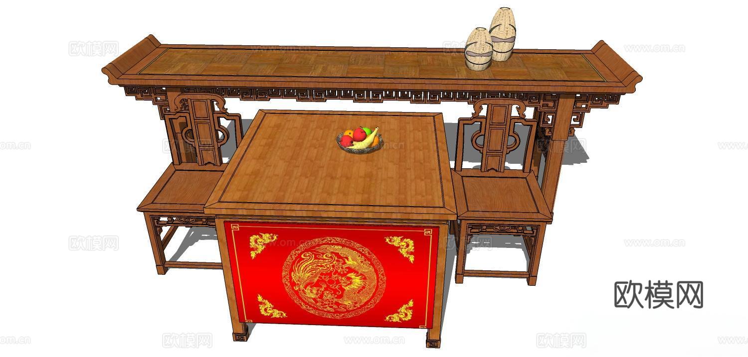 实木桌椅 实木椅子 实木桌子 椅子 桌子 餐桌椅su模型
