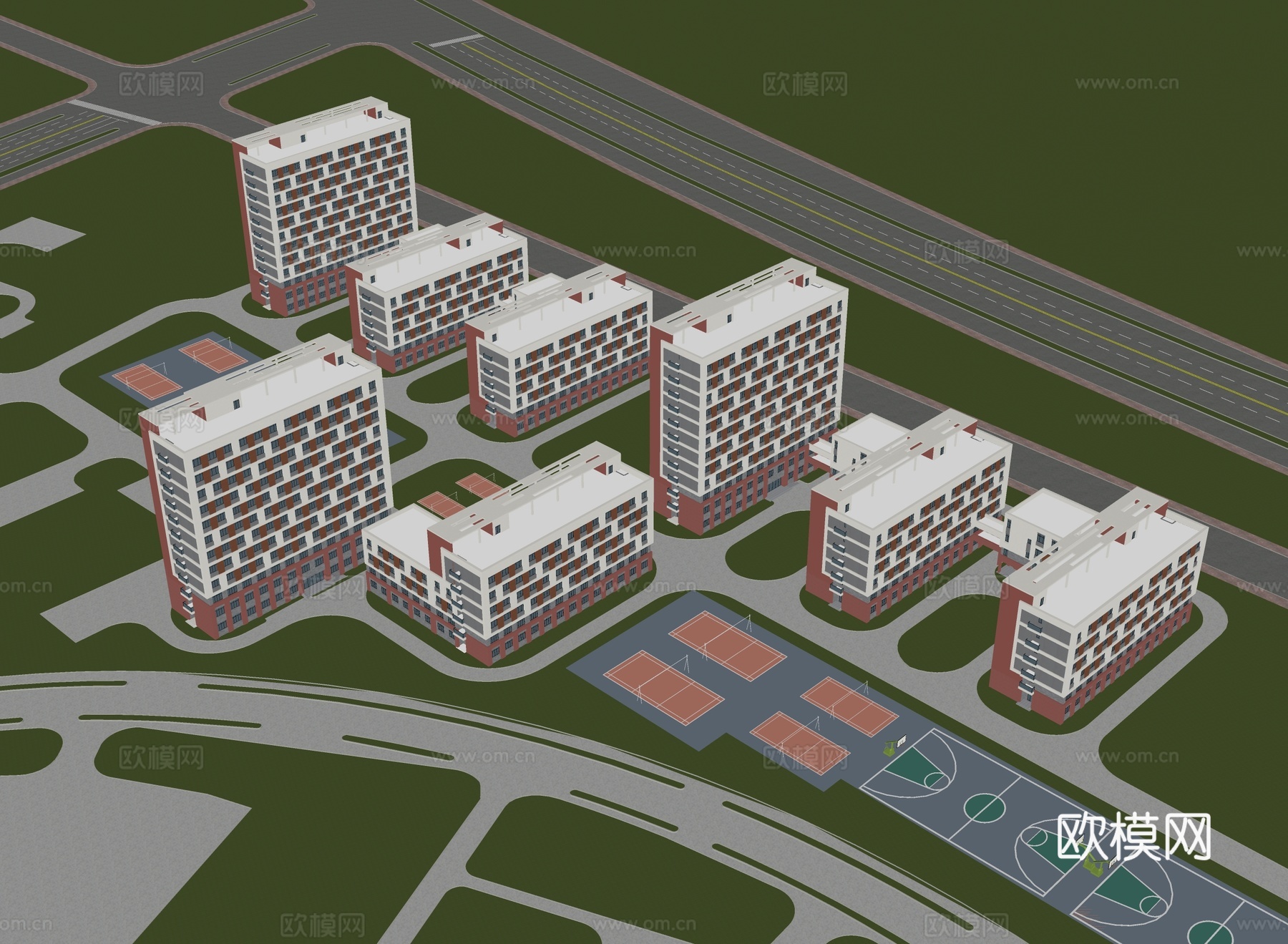 现代学校 宿舍楼su模型