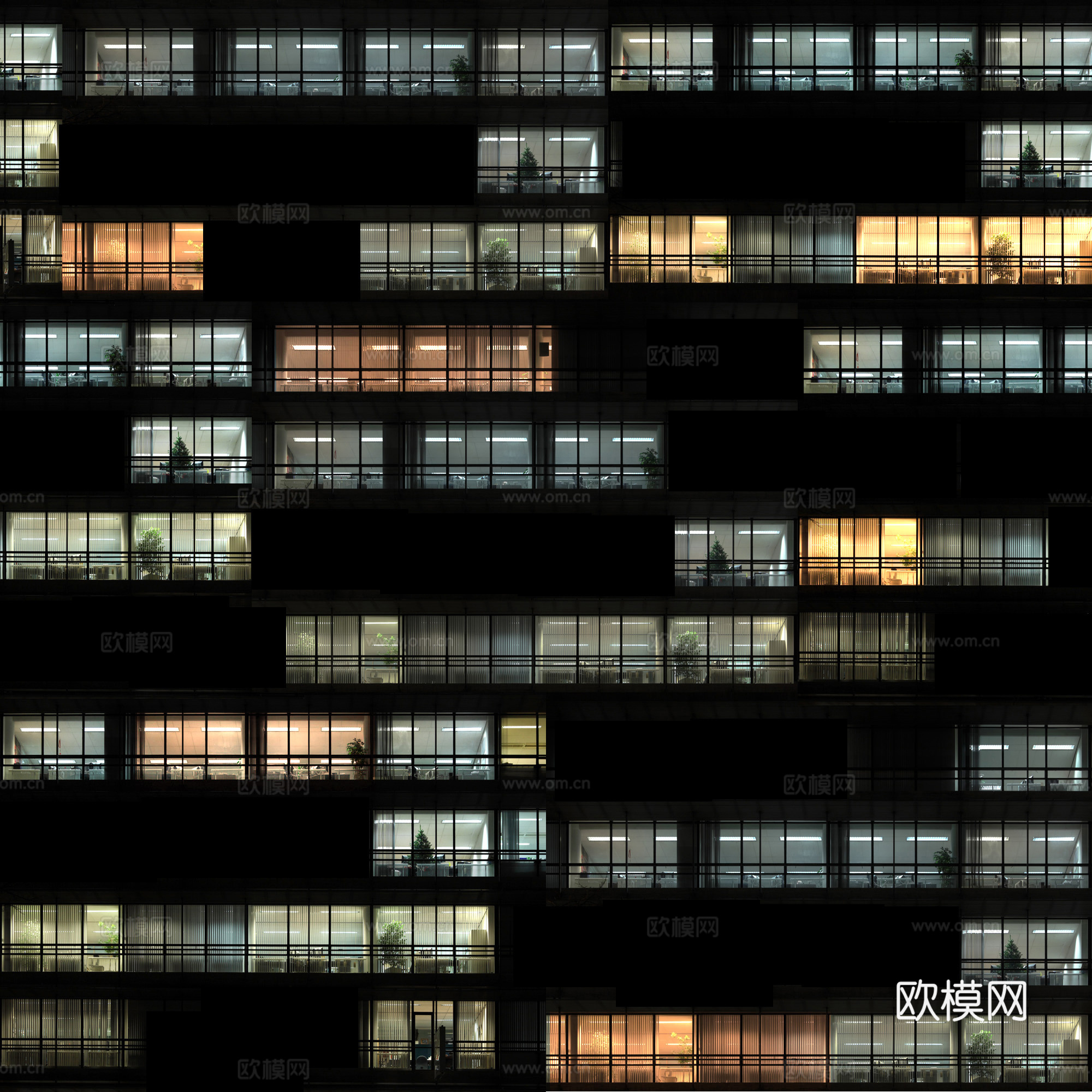 大厦昼夜窗户外景大厦