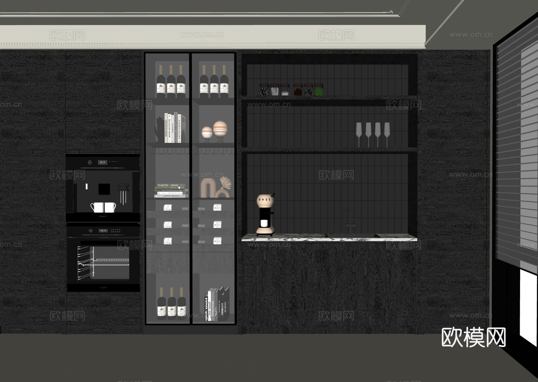 现代酒柜 餐边柜su模型