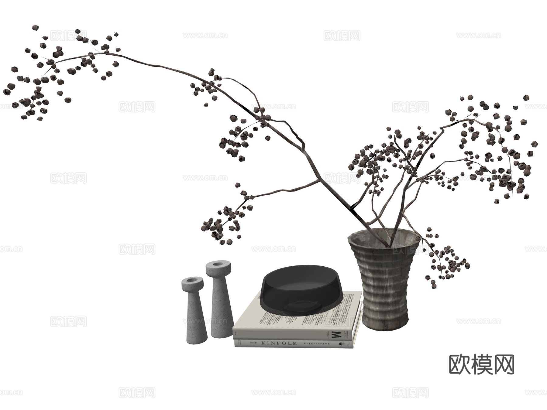 中式花瓶花艺植物装饰摆件su模型