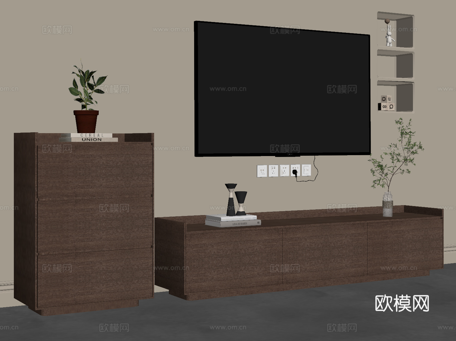 中古风电视柜 边柜su模型