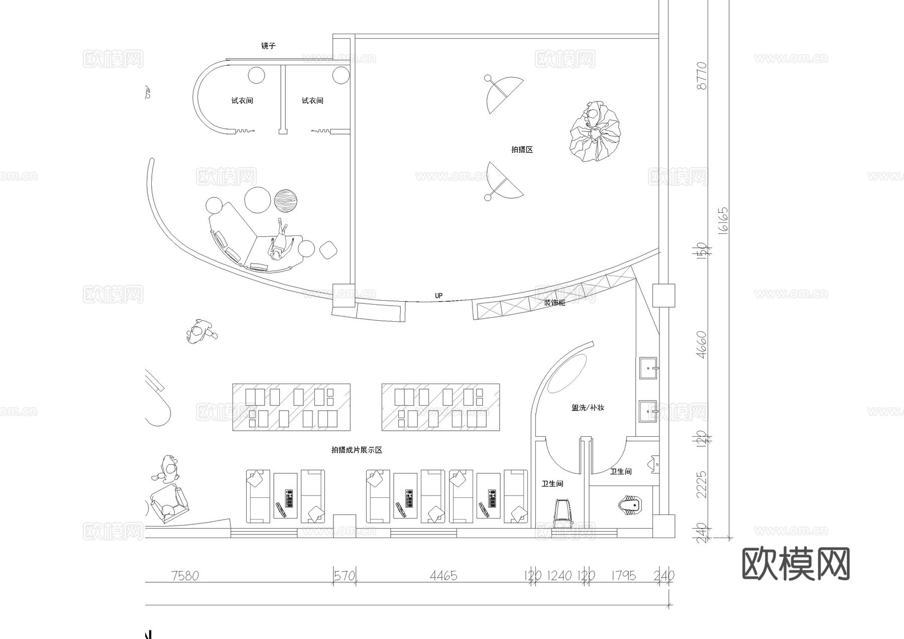 婚纱拍摄馆平面布置图cad施工图