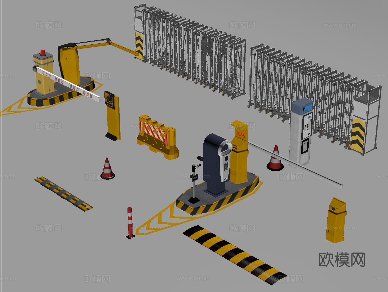 现代道闸 门禁机闸机 停车感应升降杆 伸缩门su模型