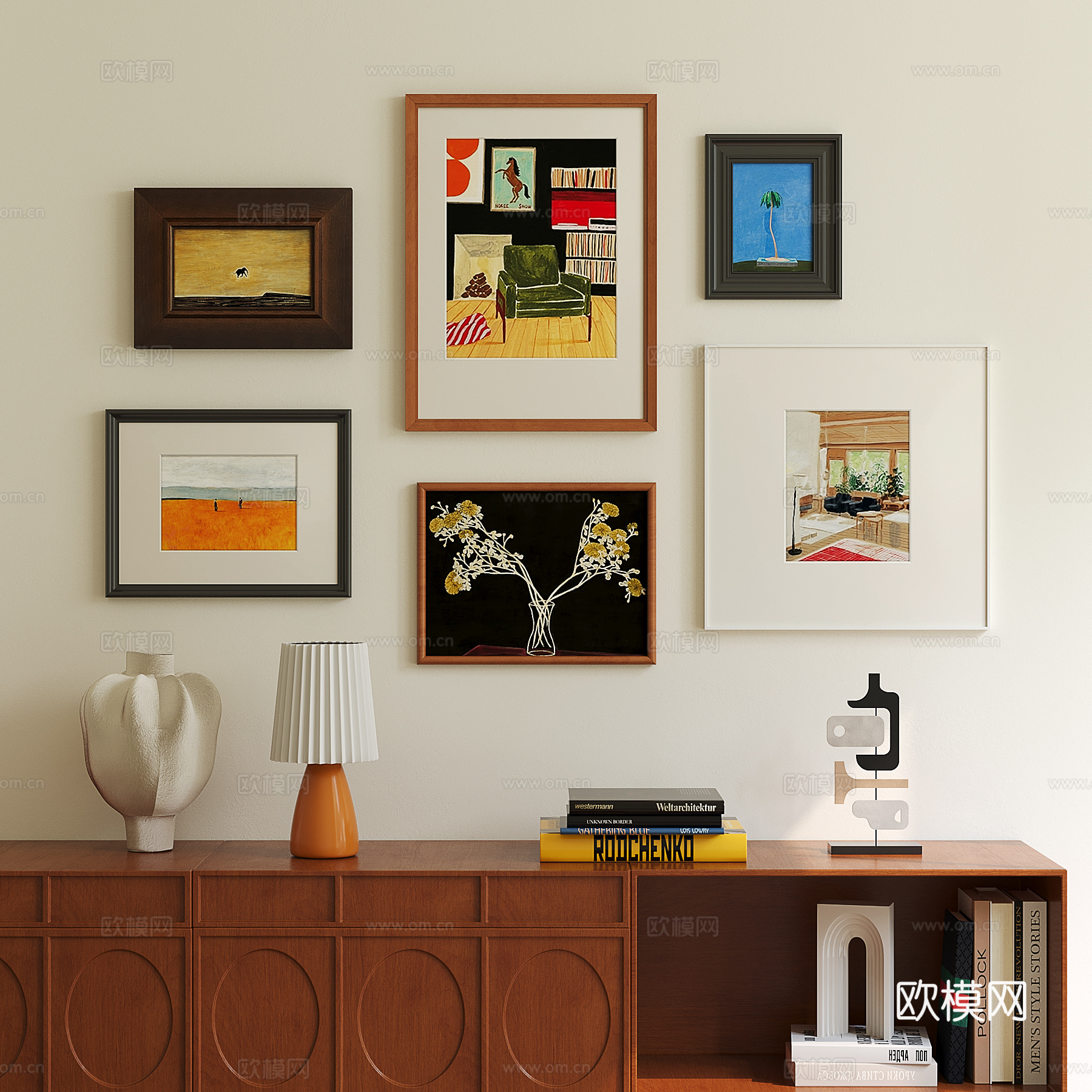 现代中古挂画组合su模型