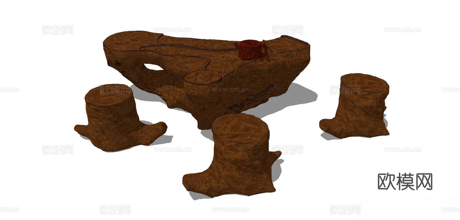 实木桌椅 实木椅子 实木桌子 椅子 桌子 茶桌椅su模型