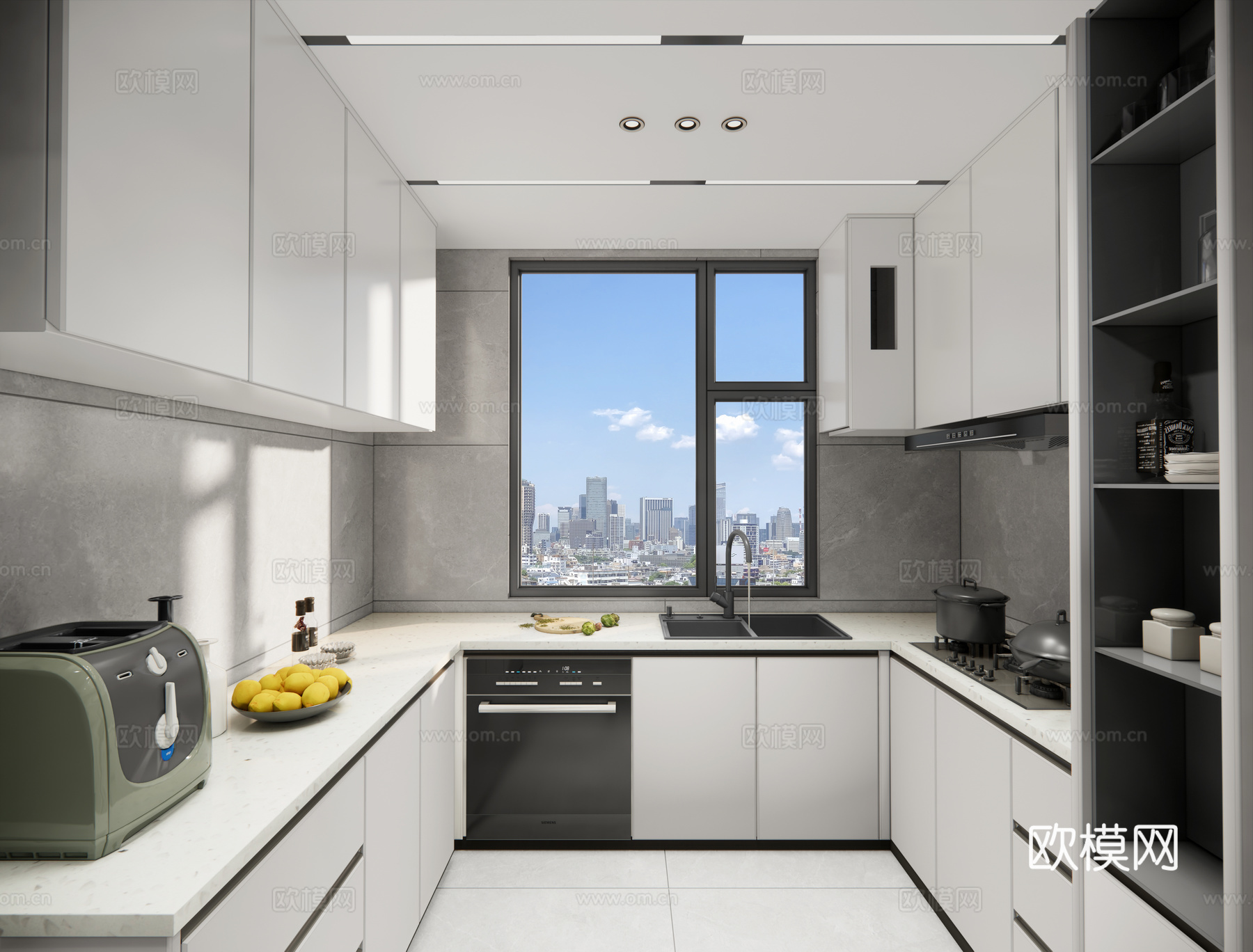 现代简约封闭式厨房_现代厨房_厨房_厨具_简约厨房su模型