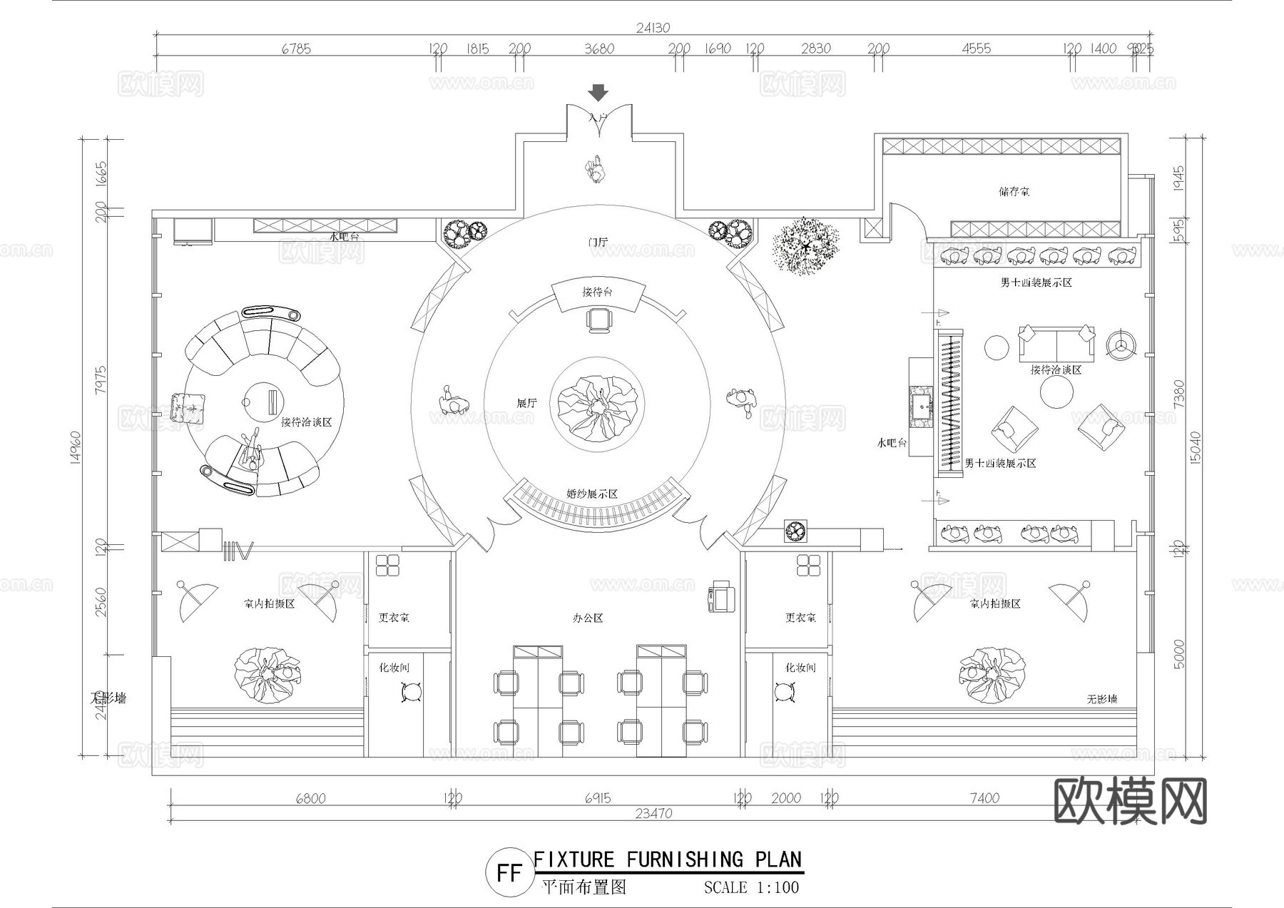 婚纱展厅平面方案cad施工图
