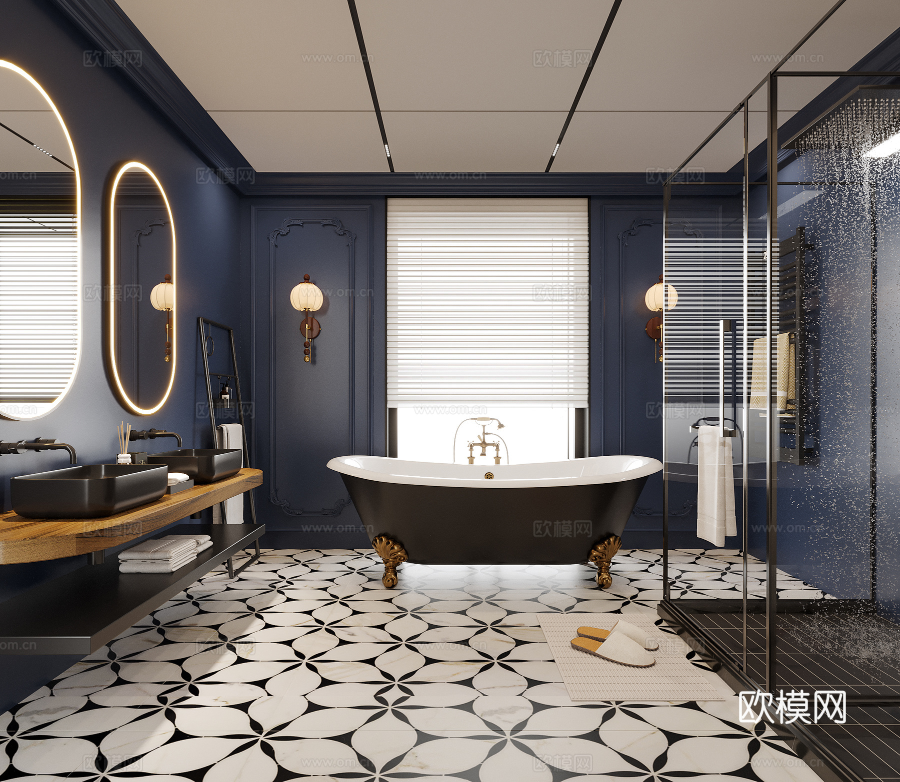 美式别墅卫生间 酒店卫生间 浴缸 洗手台3d模型下载