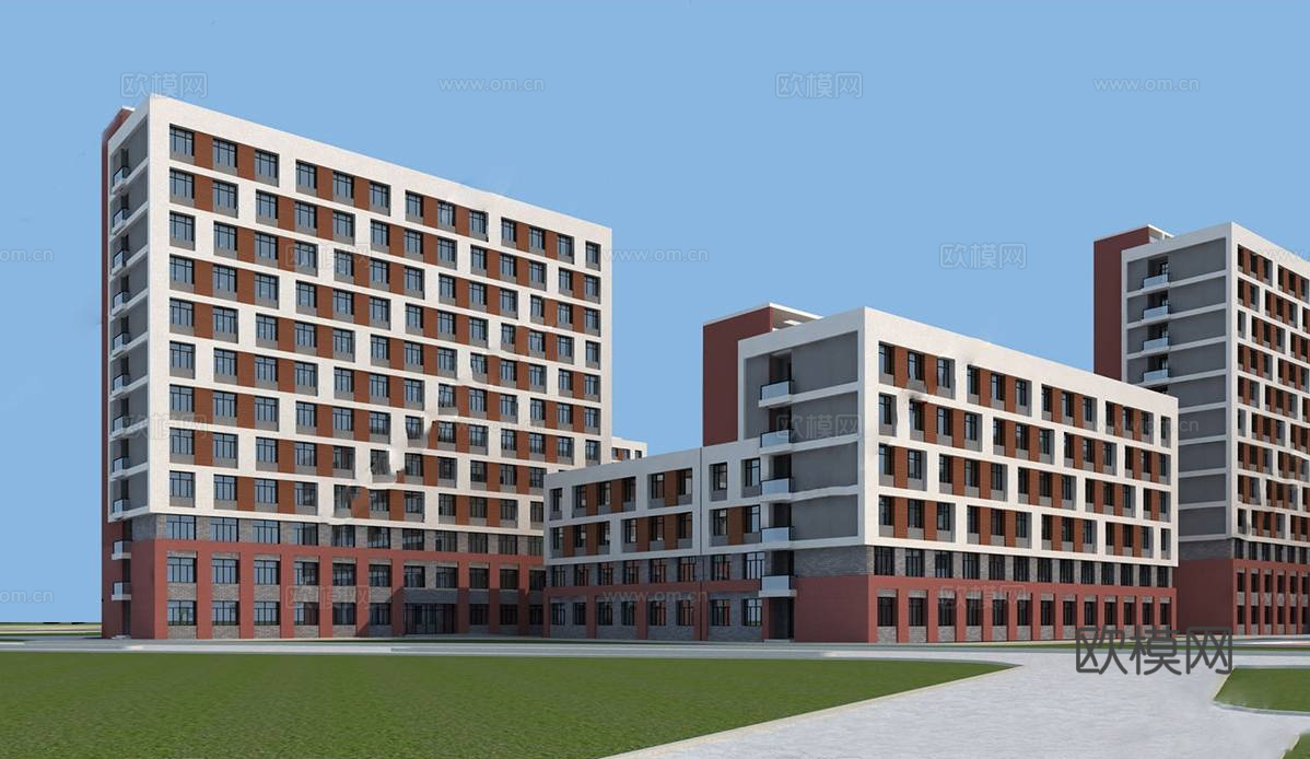 现代学校 宿舍楼su模型