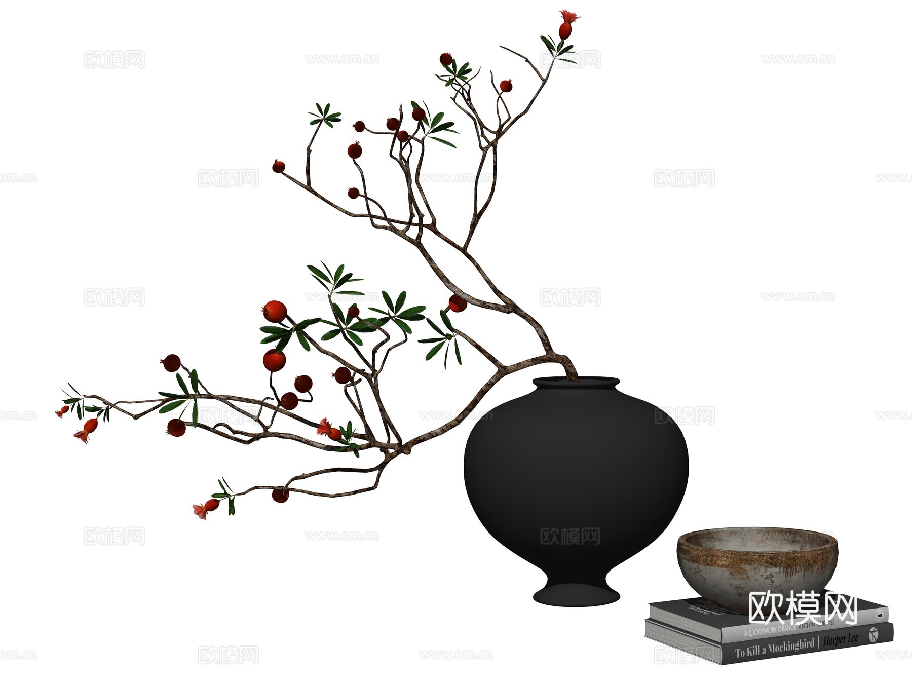 中式花瓶花艺植物装饰摆件su模型