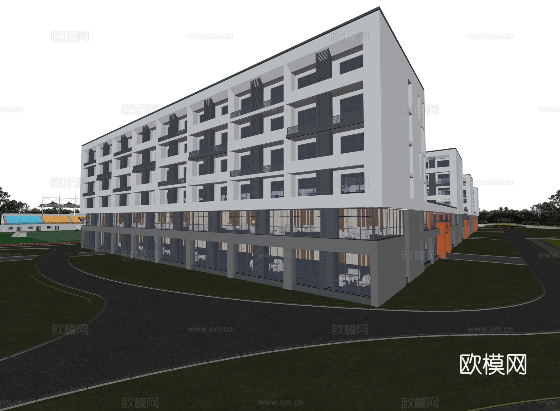 现代宿舍 现代学生宿舍 宿舍 操场跑道su模型