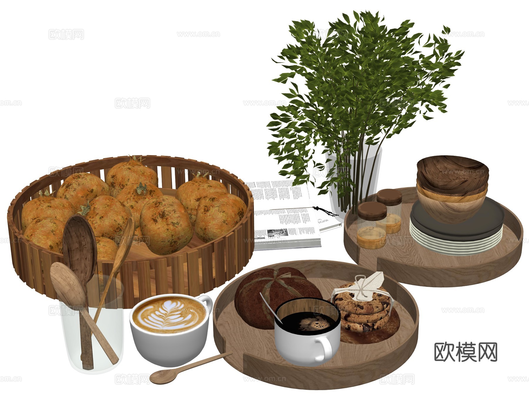 现代厨房美食水果咖啡糕点su模型