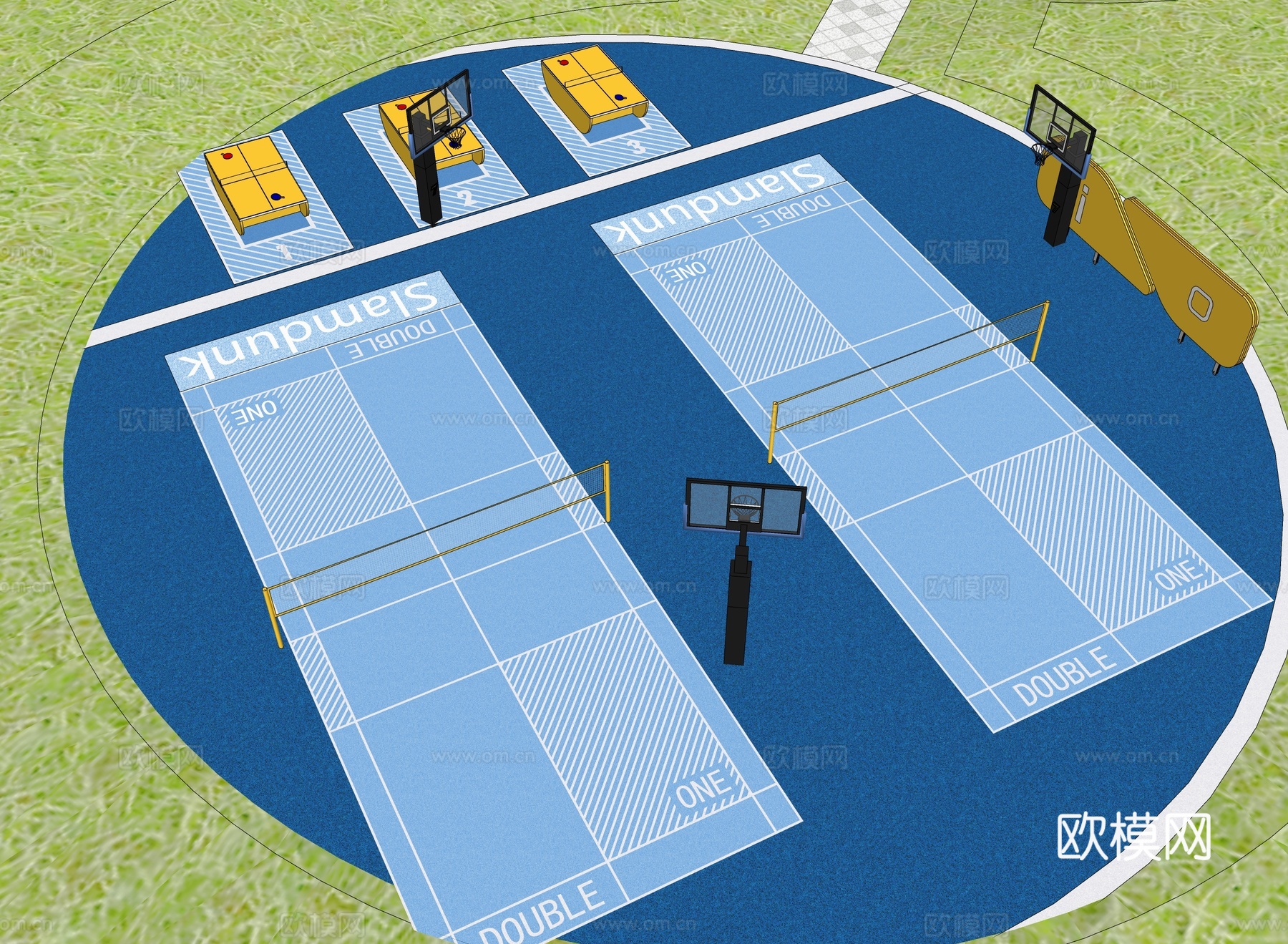 现代体育公园 球运动场 篮球su模型