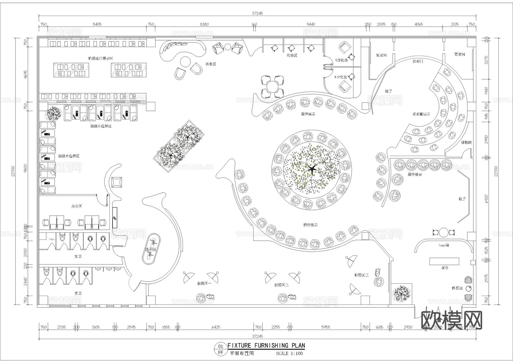 创意婚纱馆平面布置图cad施工图