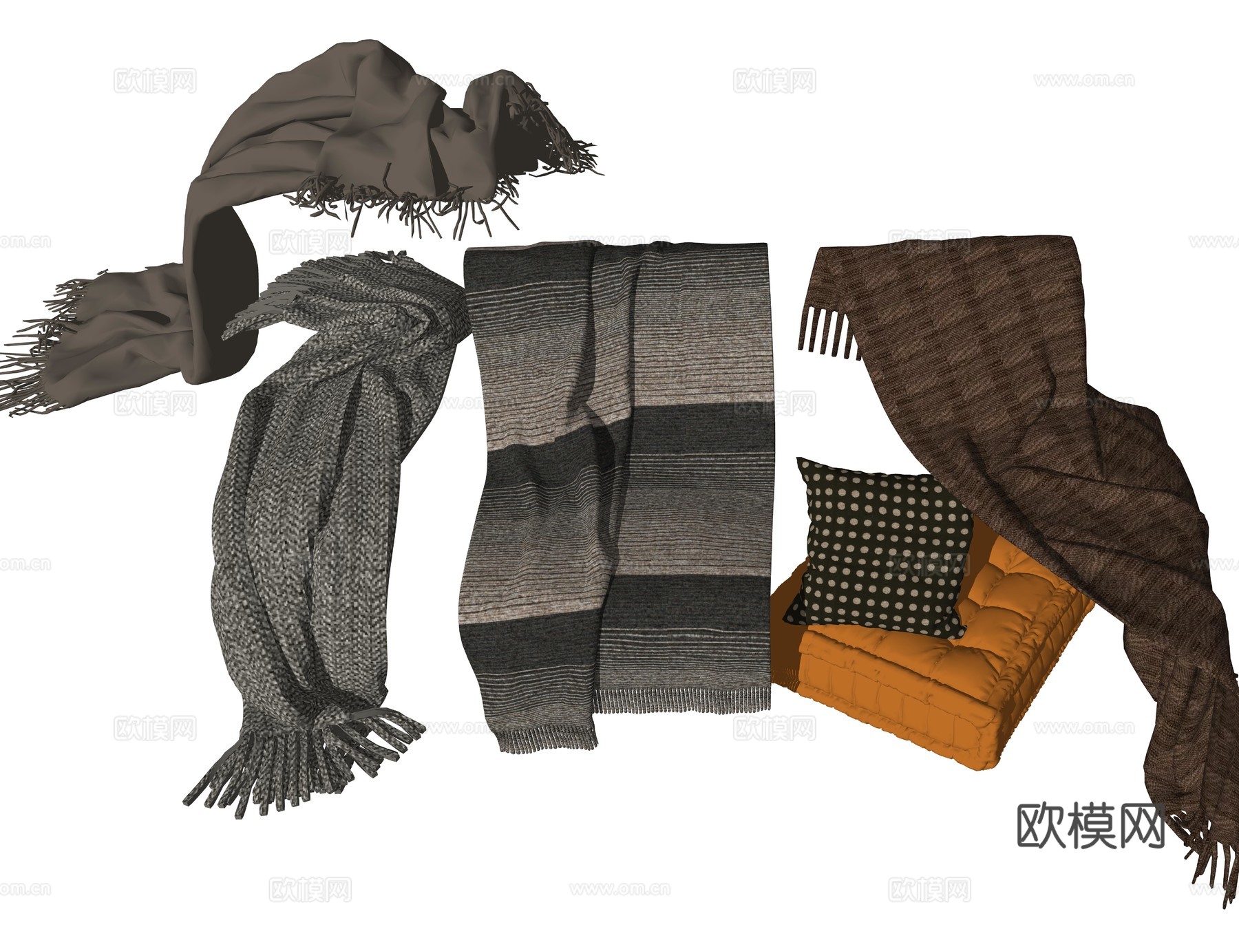 中古风毯子沙发搭巾su模型