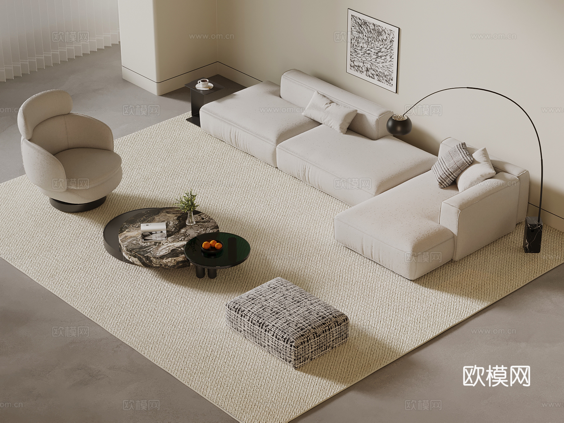 现代极简沙发组合 沙发茶几su模型
