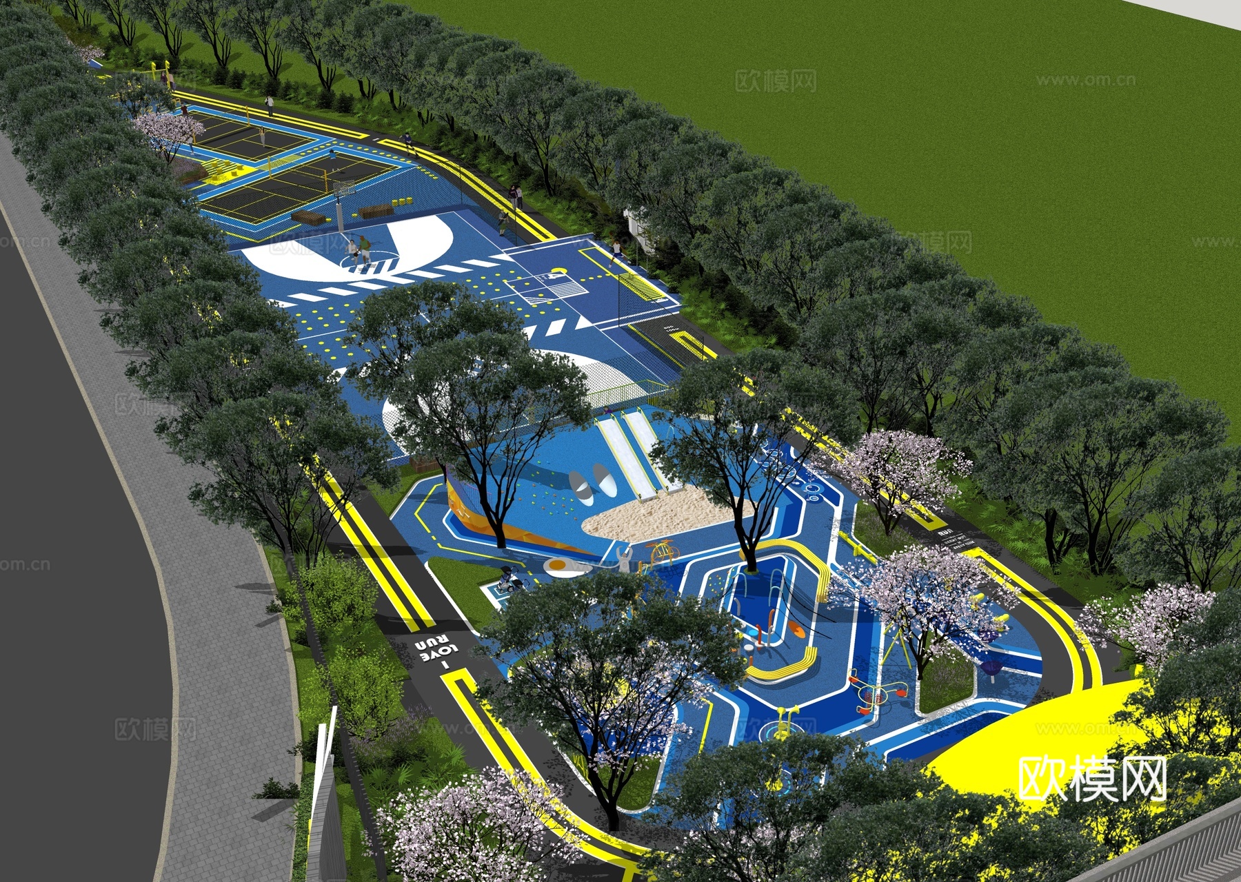 现代公园 体育运动运动公园su模型