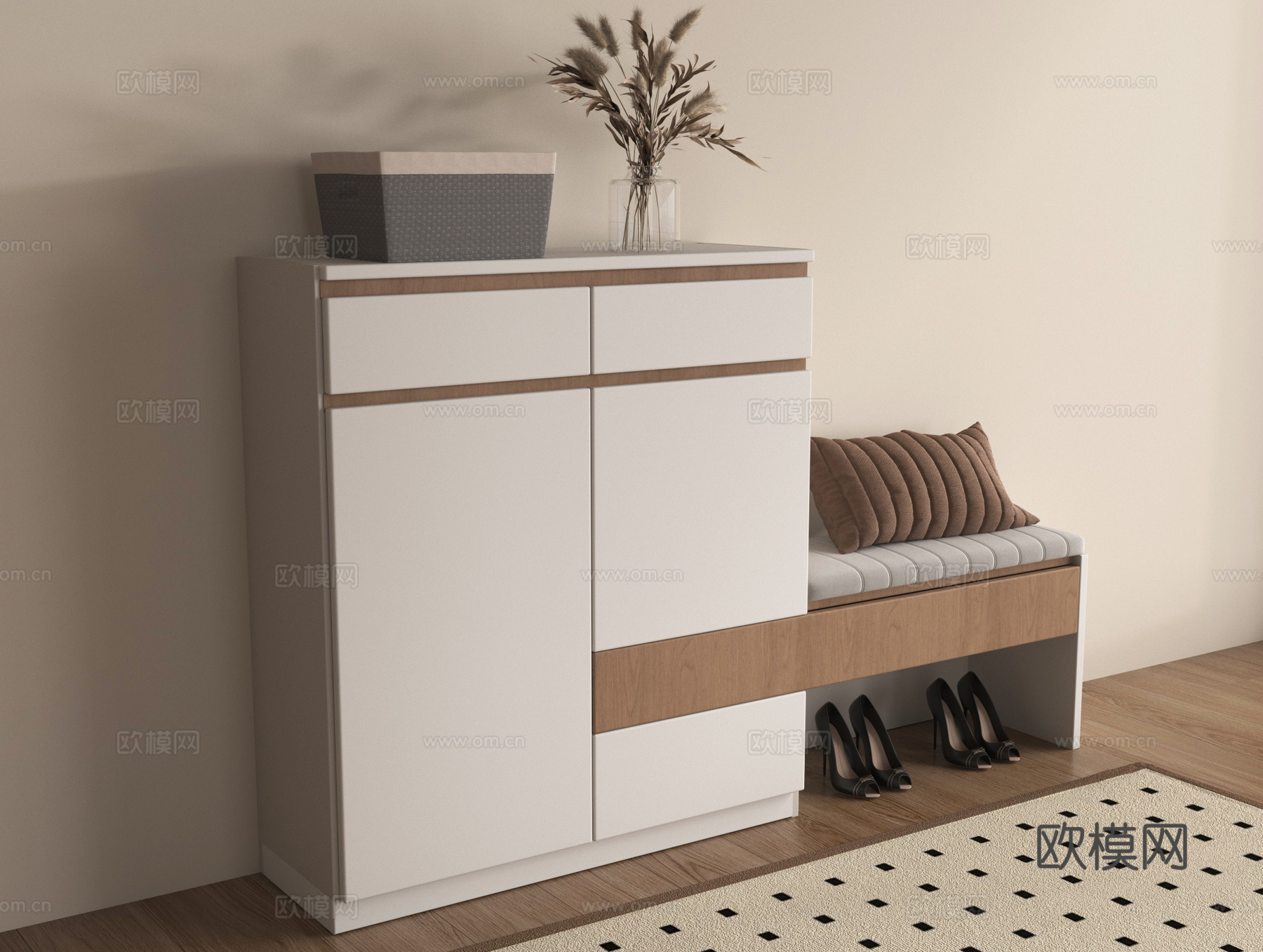 现代矮鞋柜 装饰柜 玄关柜 换鞋凳su模型