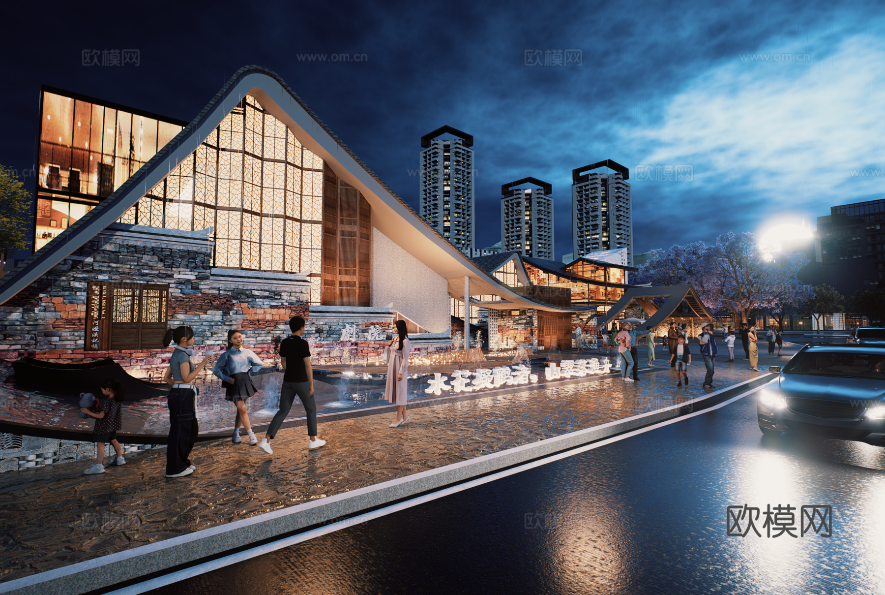 网红打卡国潮古风端午节日灯笼集市美陈su模型