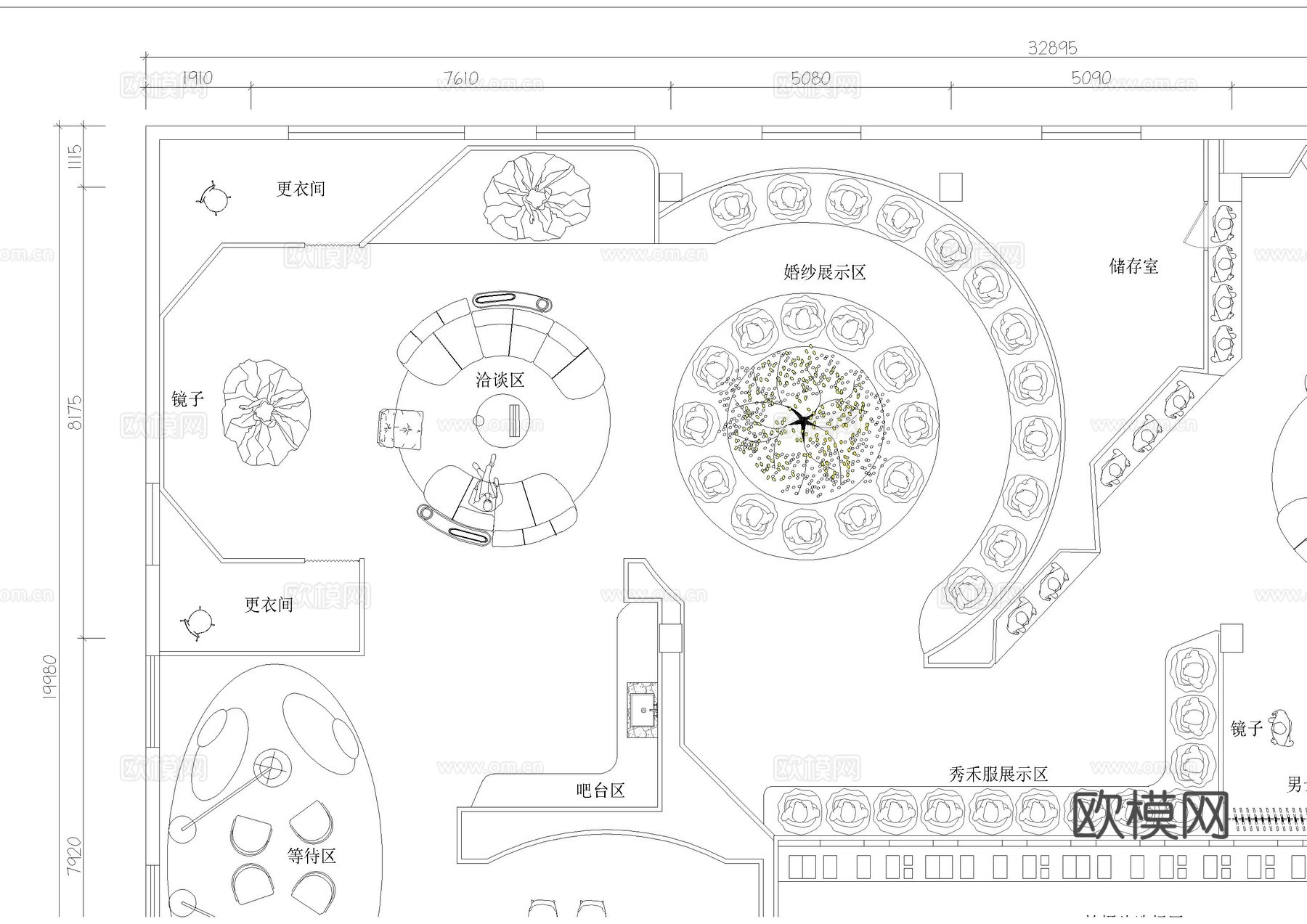 婚纱摄影店平面布置图cad施工图