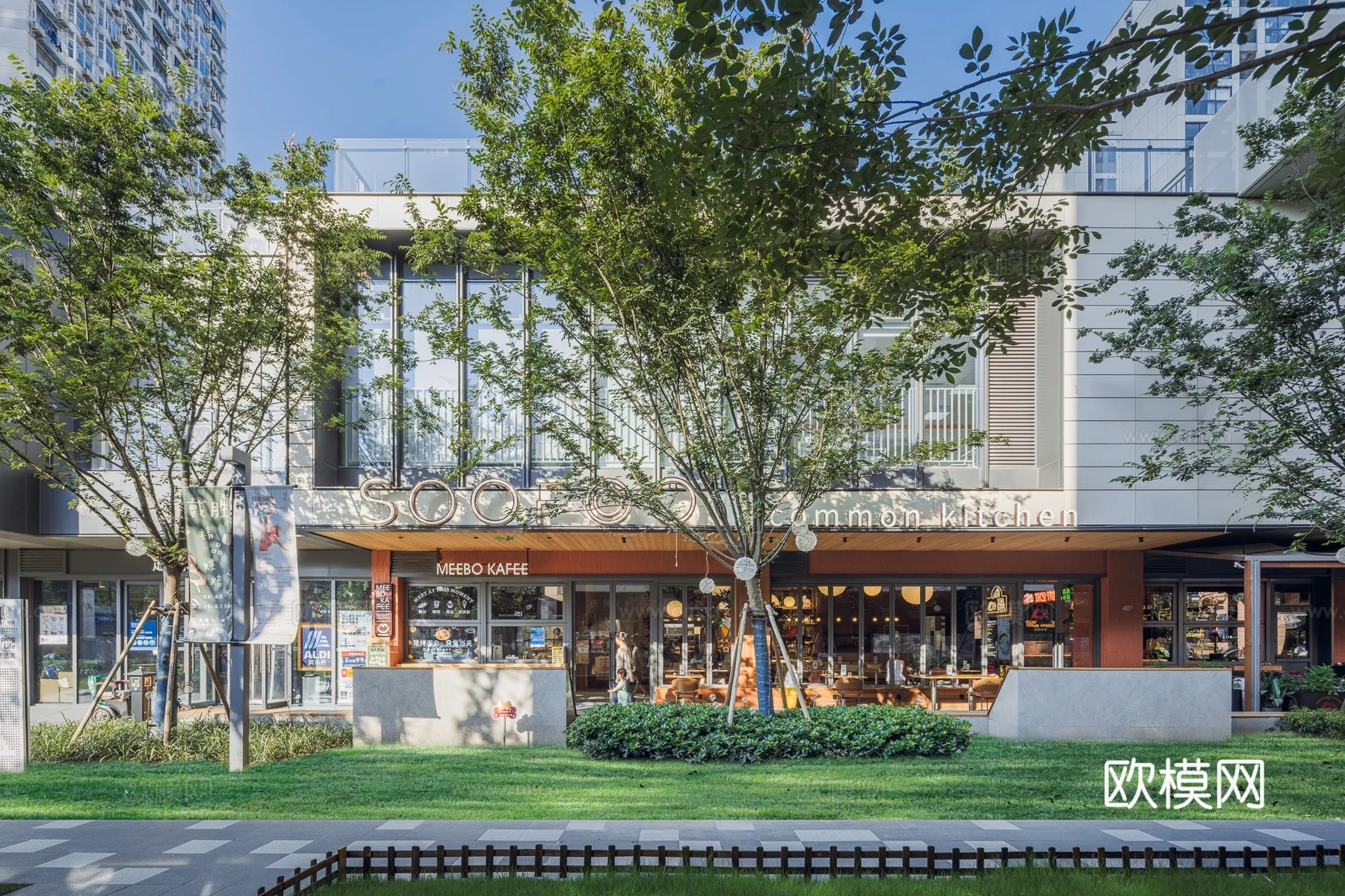 商业街外景 路边绿化