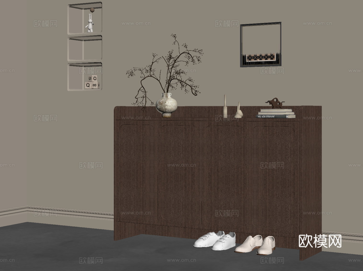 中古风鞋柜 入户玄关柜su模型