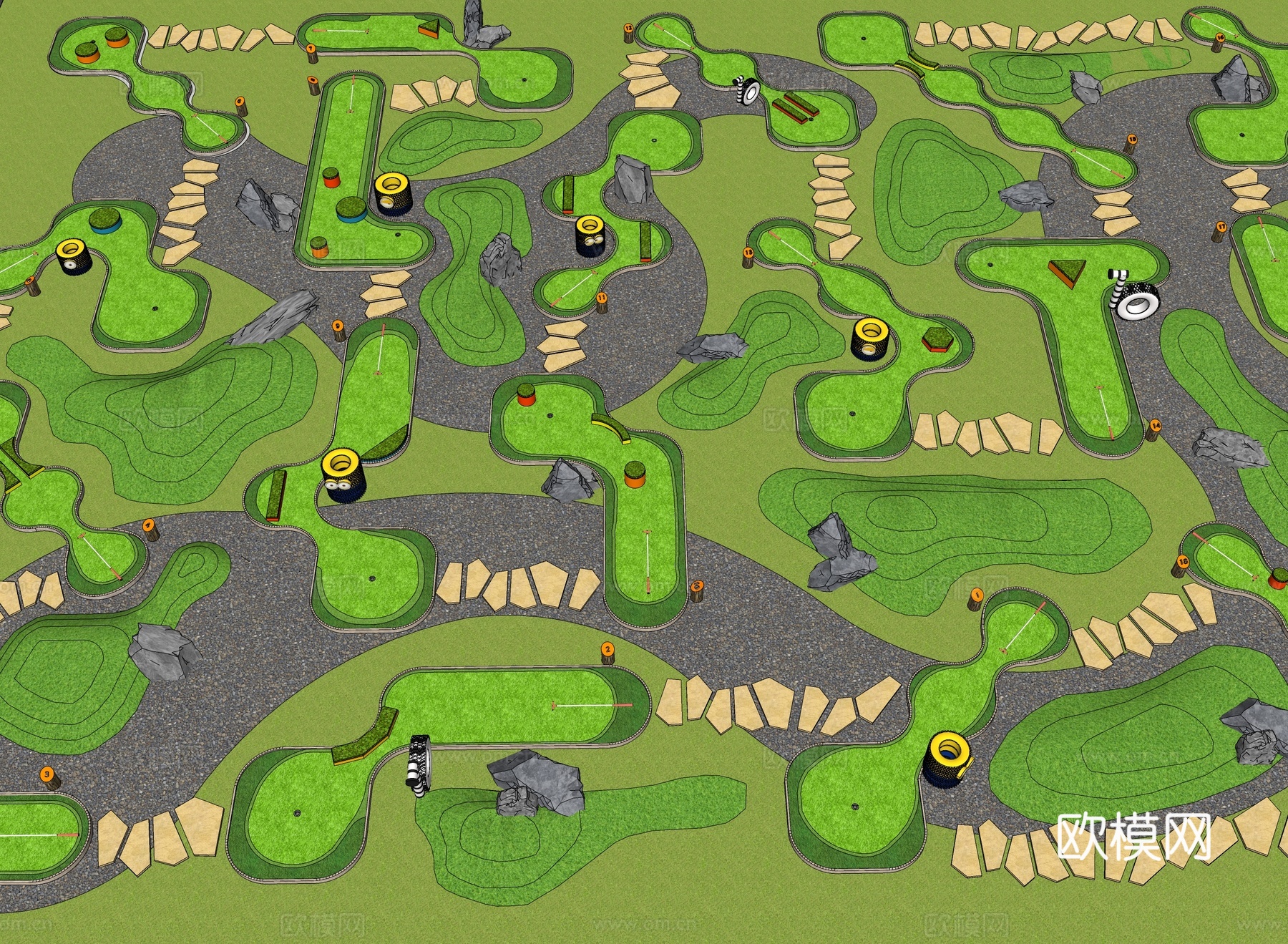 现代运动公园 小型高尔夫球场su模型