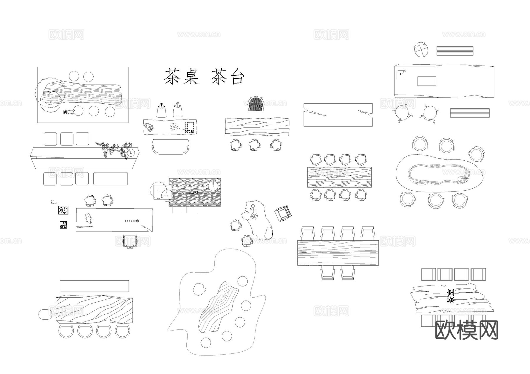 实木茶桌椅茶台图库cad施工图