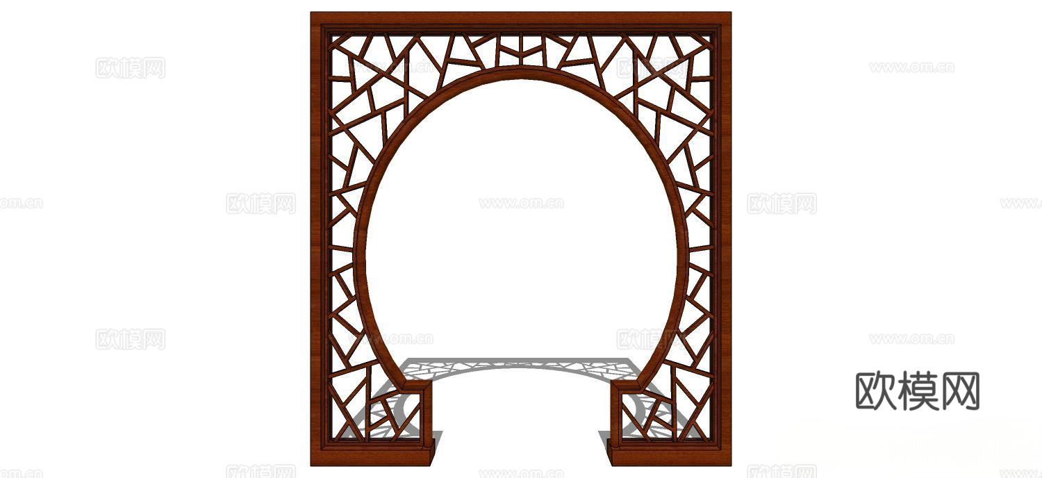 月亮门 拱门 实木拱门su模型