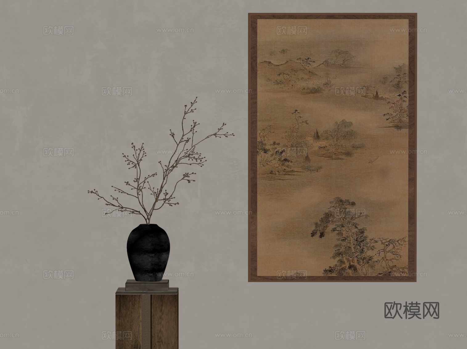 新中式挂画 装饰画su模型