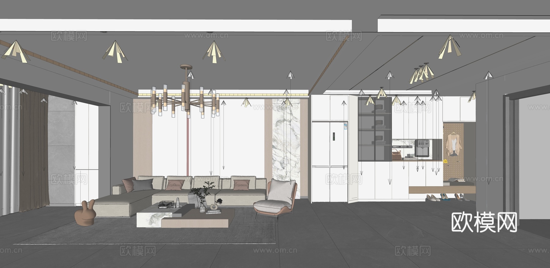 现代轻奢客餐厅_现代轻奢客餐厅_现代客餐厅_轻奢客餐厅_客厅su模型