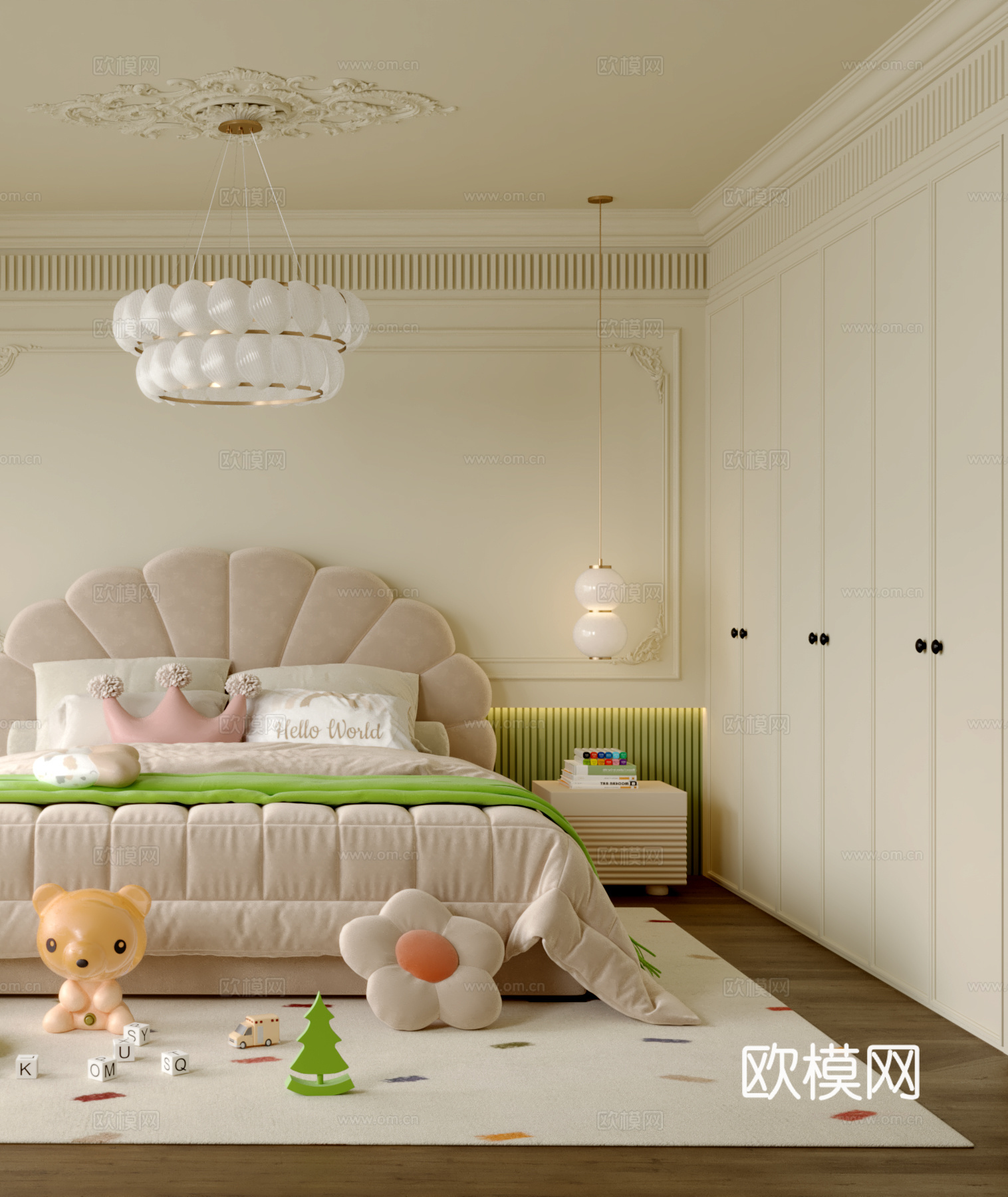 法式奶油风儿童房3d模型下载（渲染图2）