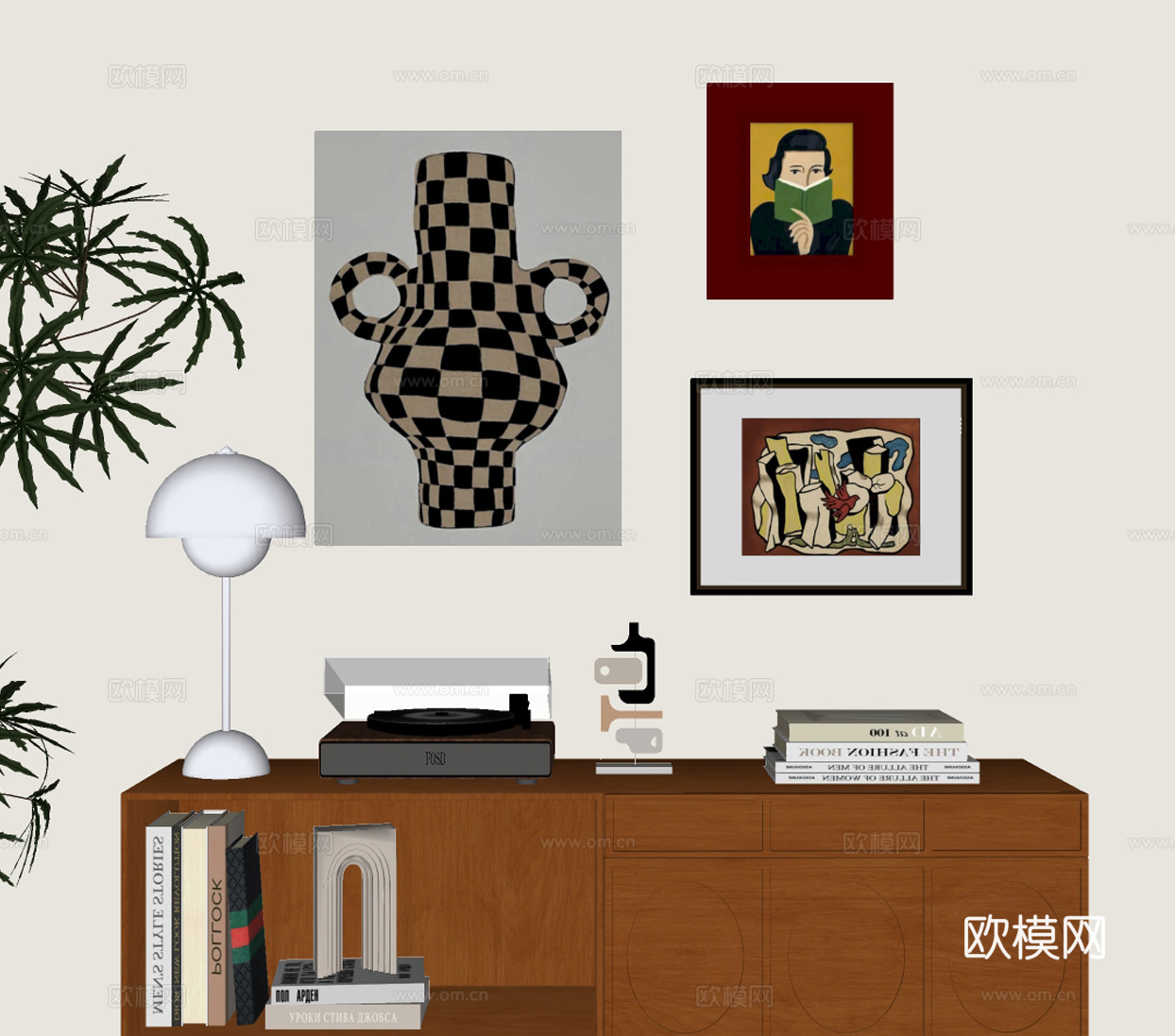 现代中古挂画组合su模型